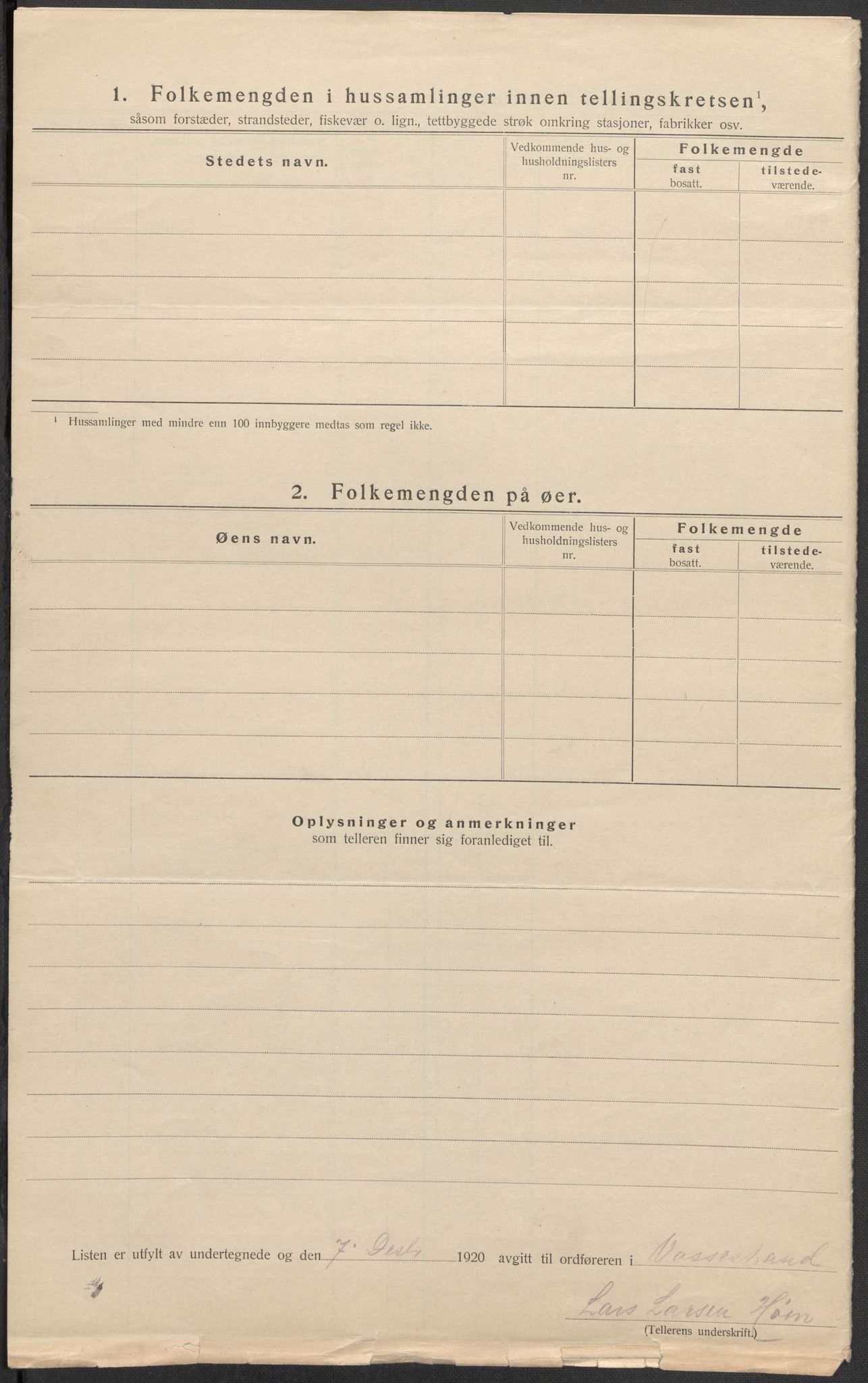 SAB, Folketelling 1920 for 1236 Vossestrand herred, 1920, s. 7