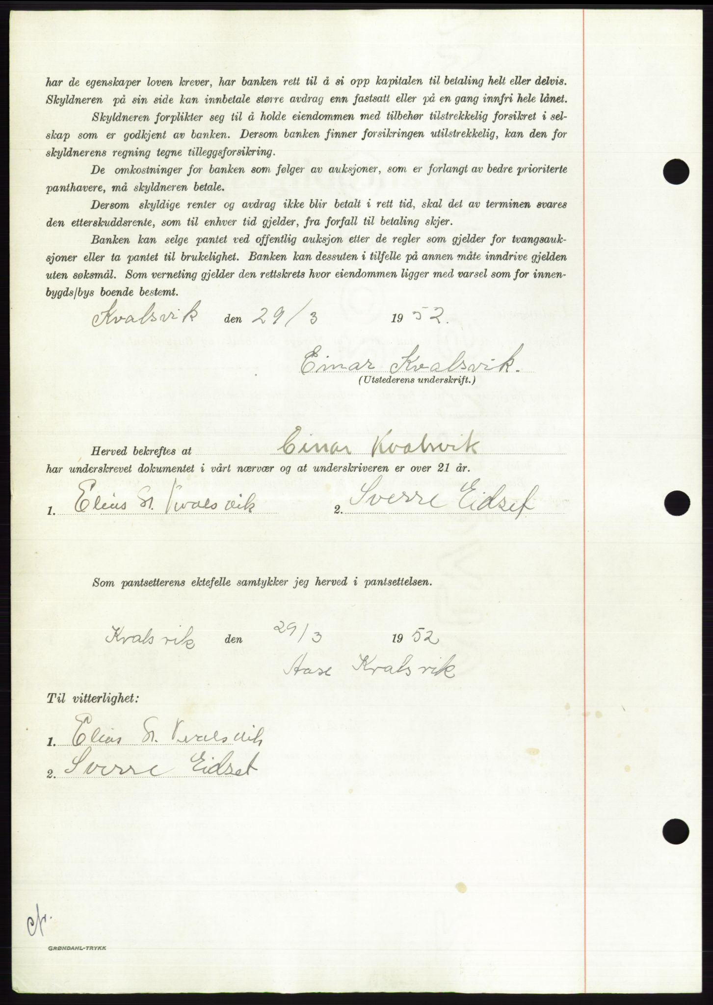 Søre Sunnmøre sorenskriveri, AV/SAT-A-4122/1/2/2C/L0121: Pantebok nr. 9B, 1951-1952, Dagboknr: 616/1952