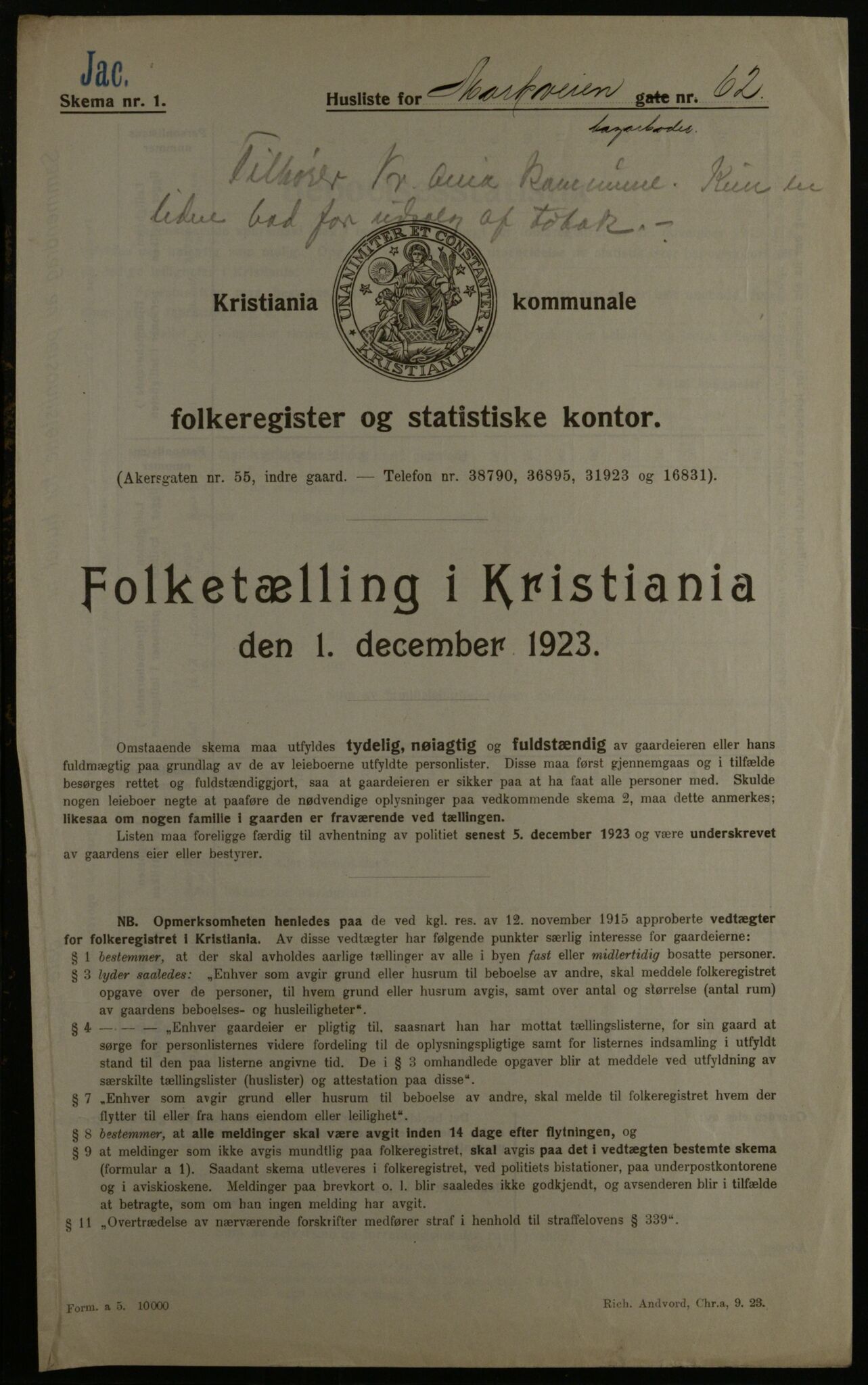 OBA, Kommunal folketelling 1.12.1923 for Kristiania, 1923, s. 71346