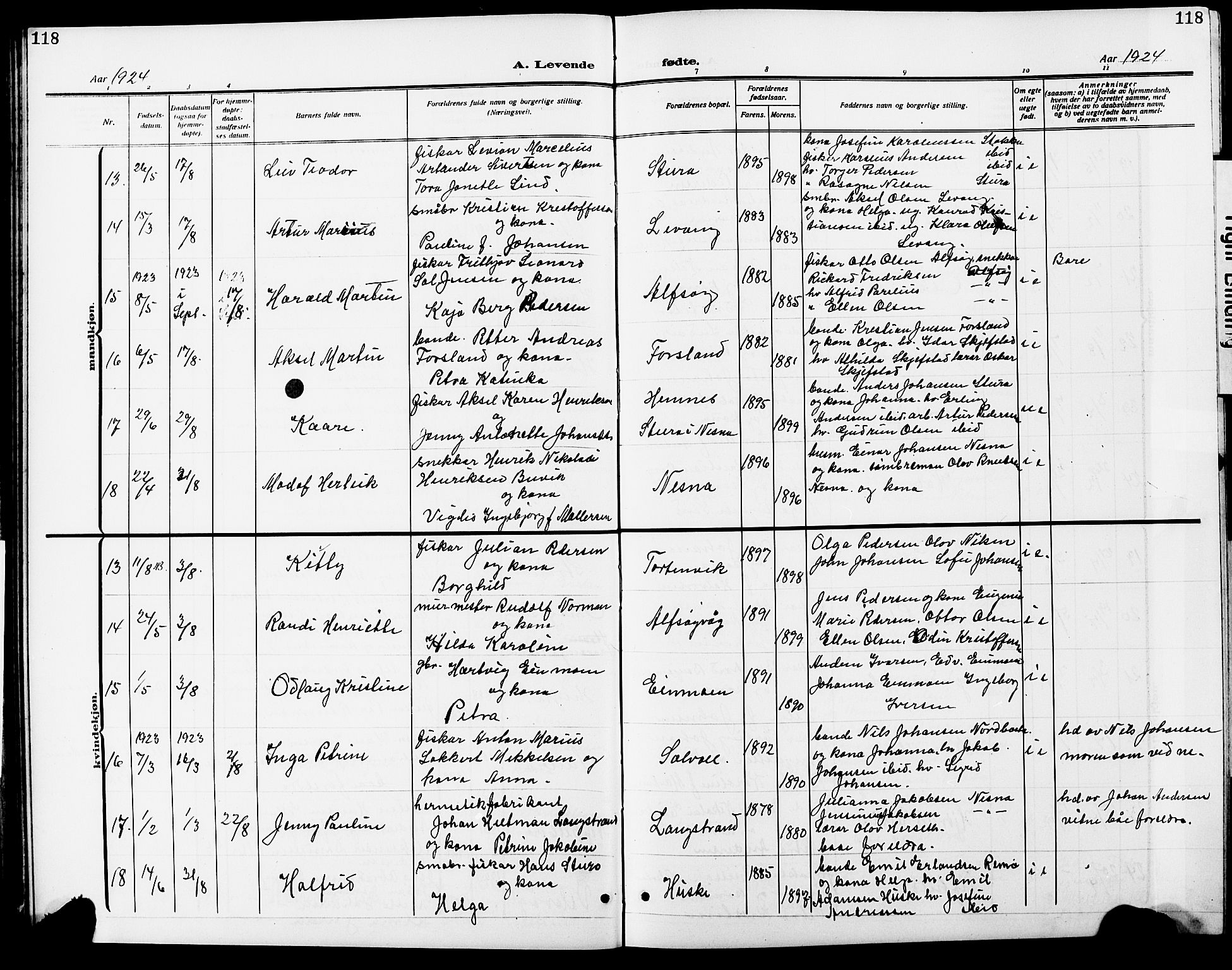 Ministerialprotokoller, klokkerbøker og fødselsregistre - Nordland, AV/SAT-A-1459/838/L0560: Klokkerbok nr. 838C07, 1910-1928, s. 118