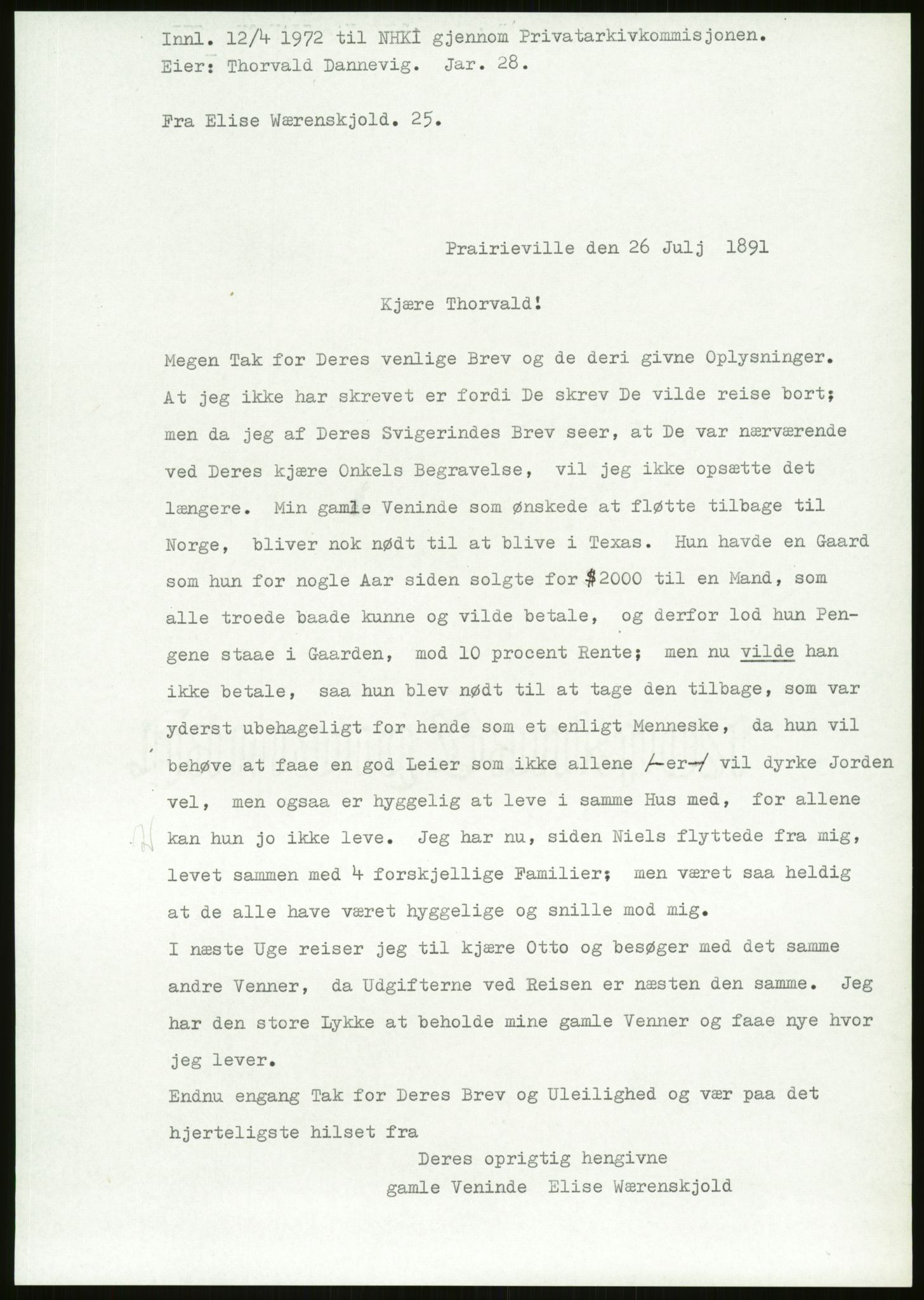 Samlinger til kildeutgivelse, Amerikabrevene, AV/RA-EA-4057/F/L0027: Innlån fra Aust-Agder: Dannevig - Valsgård, 1838-1914, s. 353