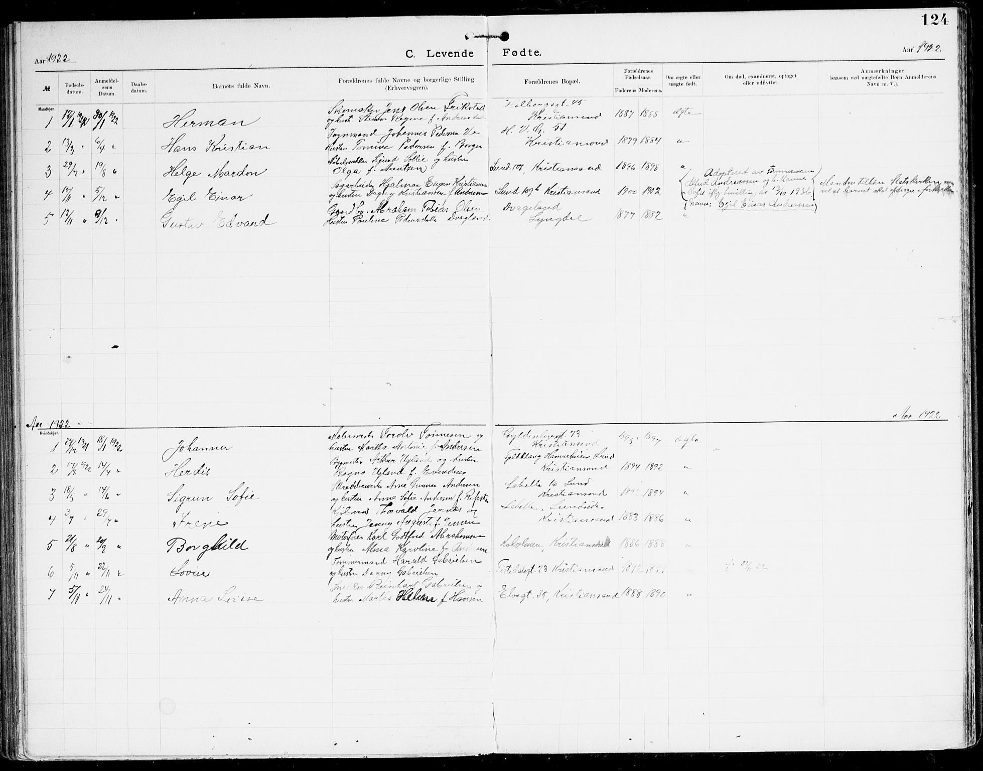 Den evangelisk-lutherske frikirke, Kristiansand, AV/SAK-1292-0017/F/Fa/L0003: Dissenterprotokoll nr. F 11, 1892-1925, s. 124