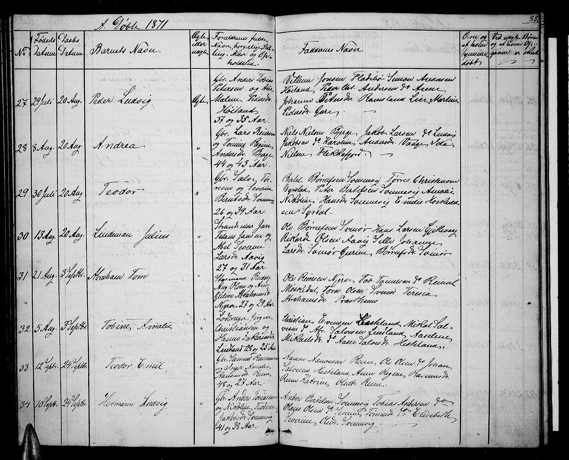 Sør-Audnedal sokneprestkontor, AV/SAK-1111-0039/F/Fb/Fba/L0002: Klokkerbok nr. B 2, 1853-1878, s. 85