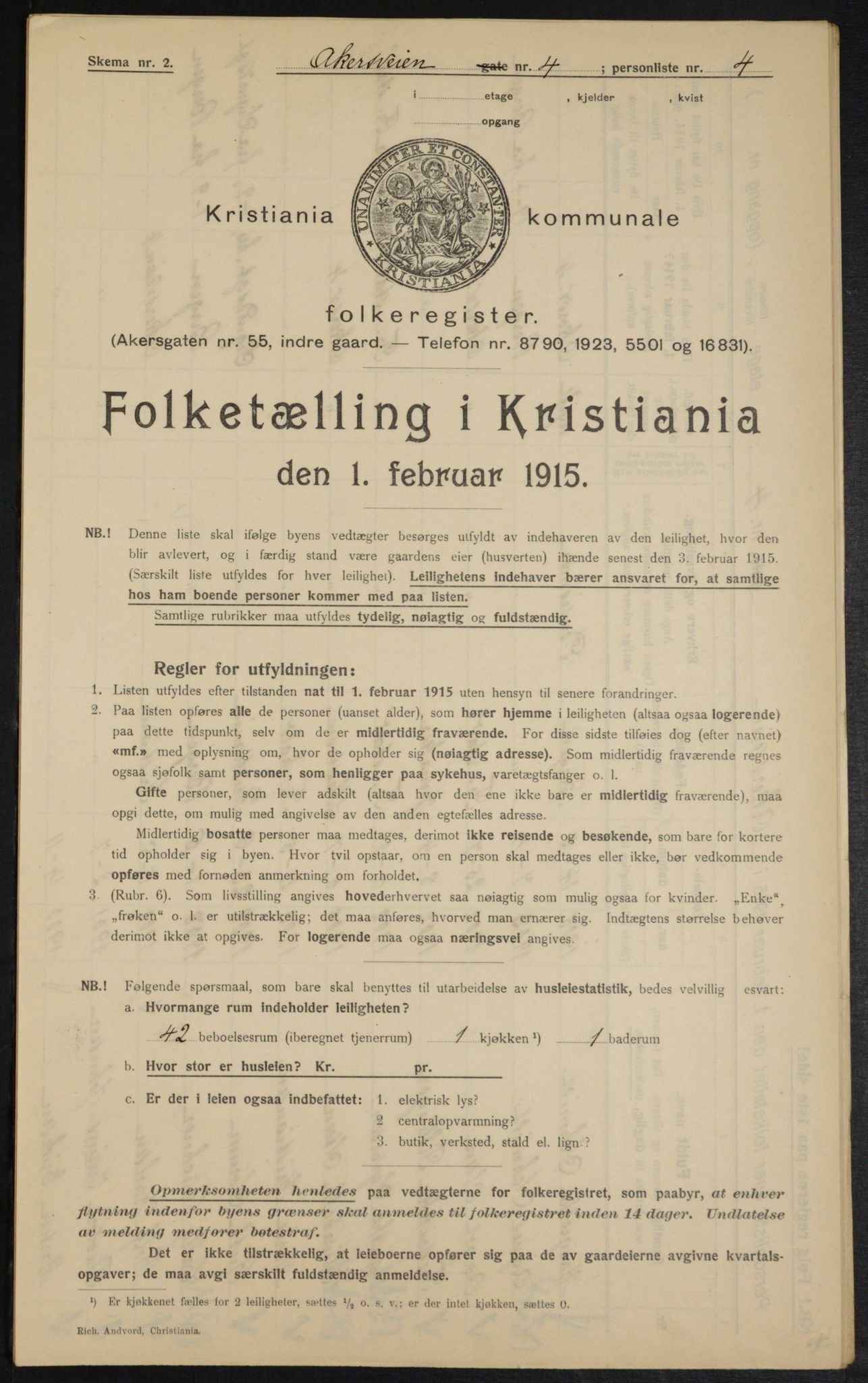 OBA, Kommunal folketelling 1.2.1915 for Kristiania, 1915, s. 743