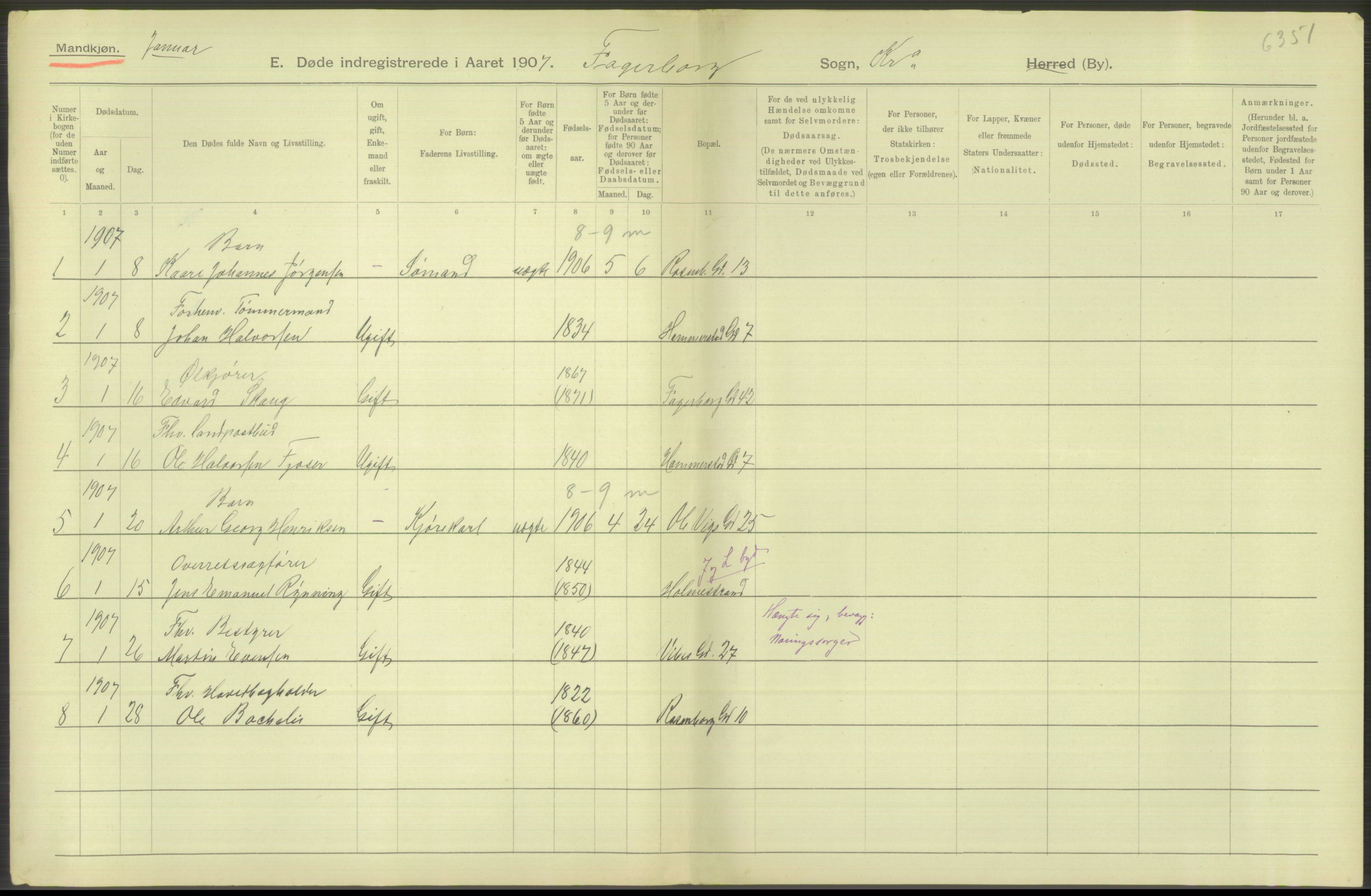 Statistisk sentralbyrå, Sosiodemografiske emner, Befolkning, RA/S-2228/D/Df/Dfa/Dfae/L0010: Kristiania: Døde, dødfødte, 1907, s. 560