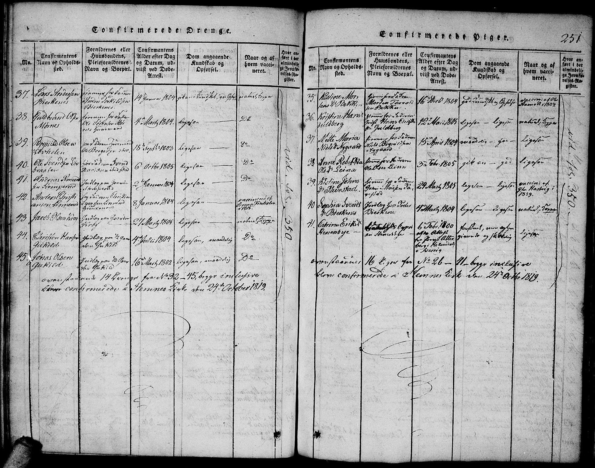 Høland prestekontor Kirkebøker, SAO/A-10346a/F/Fa/L0007: Ministerialbok nr. I 7, 1814-1827, s. 251
