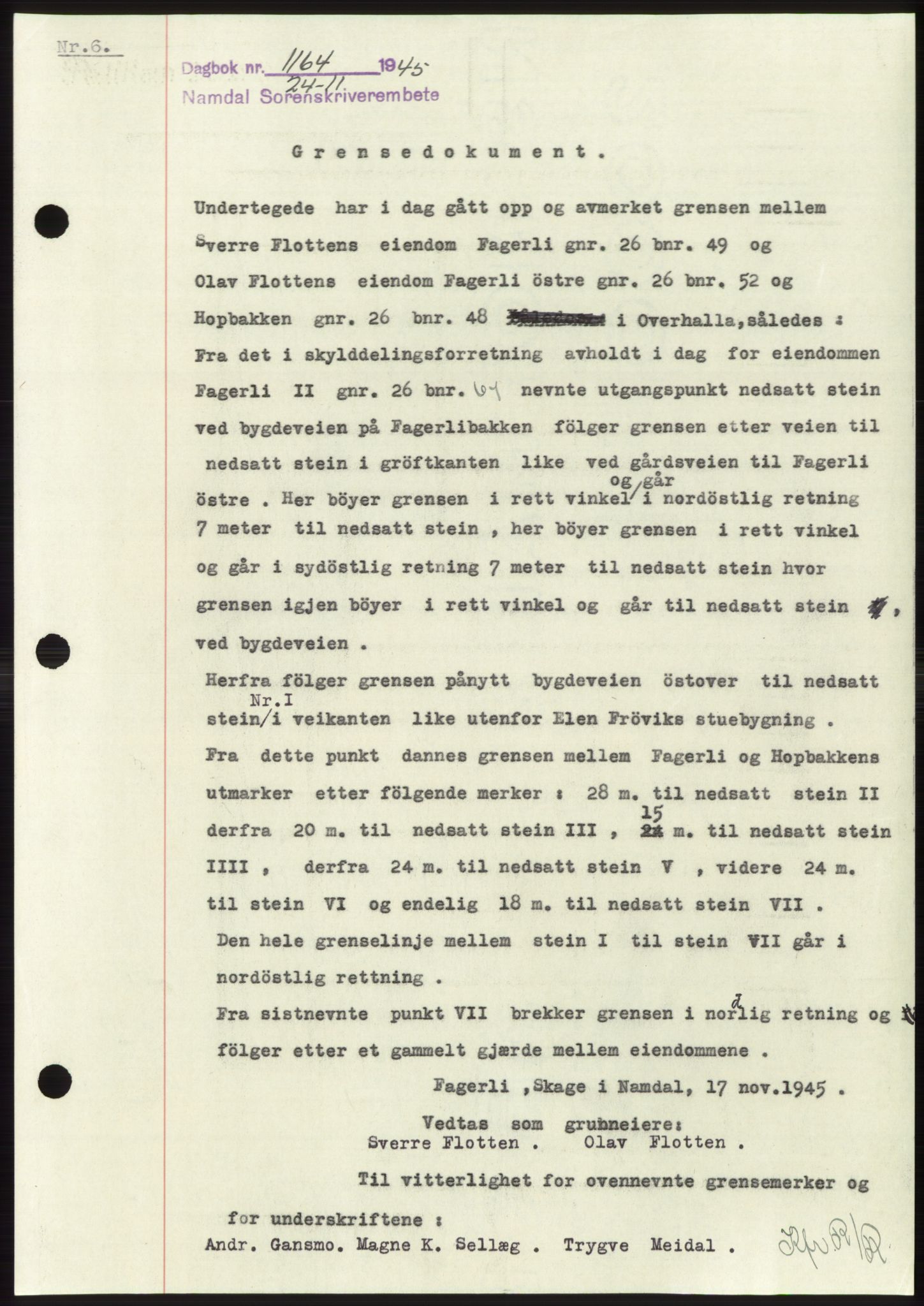 Namdal sorenskriveri, SAT/A-4133/1/2/2C: Pantebok nr. -, 1944-1945, Dagboknr: 1164/1945