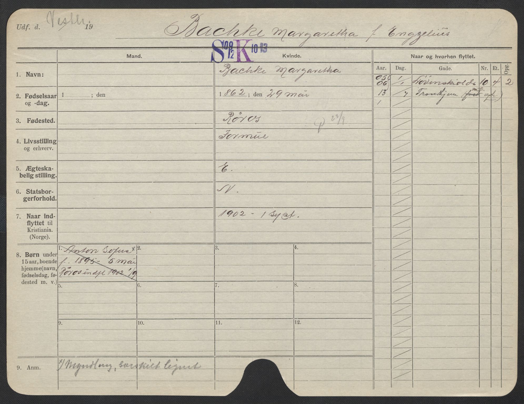 Oslo folkeregister, Registerkort, SAO/A-11715/F/Fa/Fac/L0012: Kvinner, 1906-1914, s. 1201a