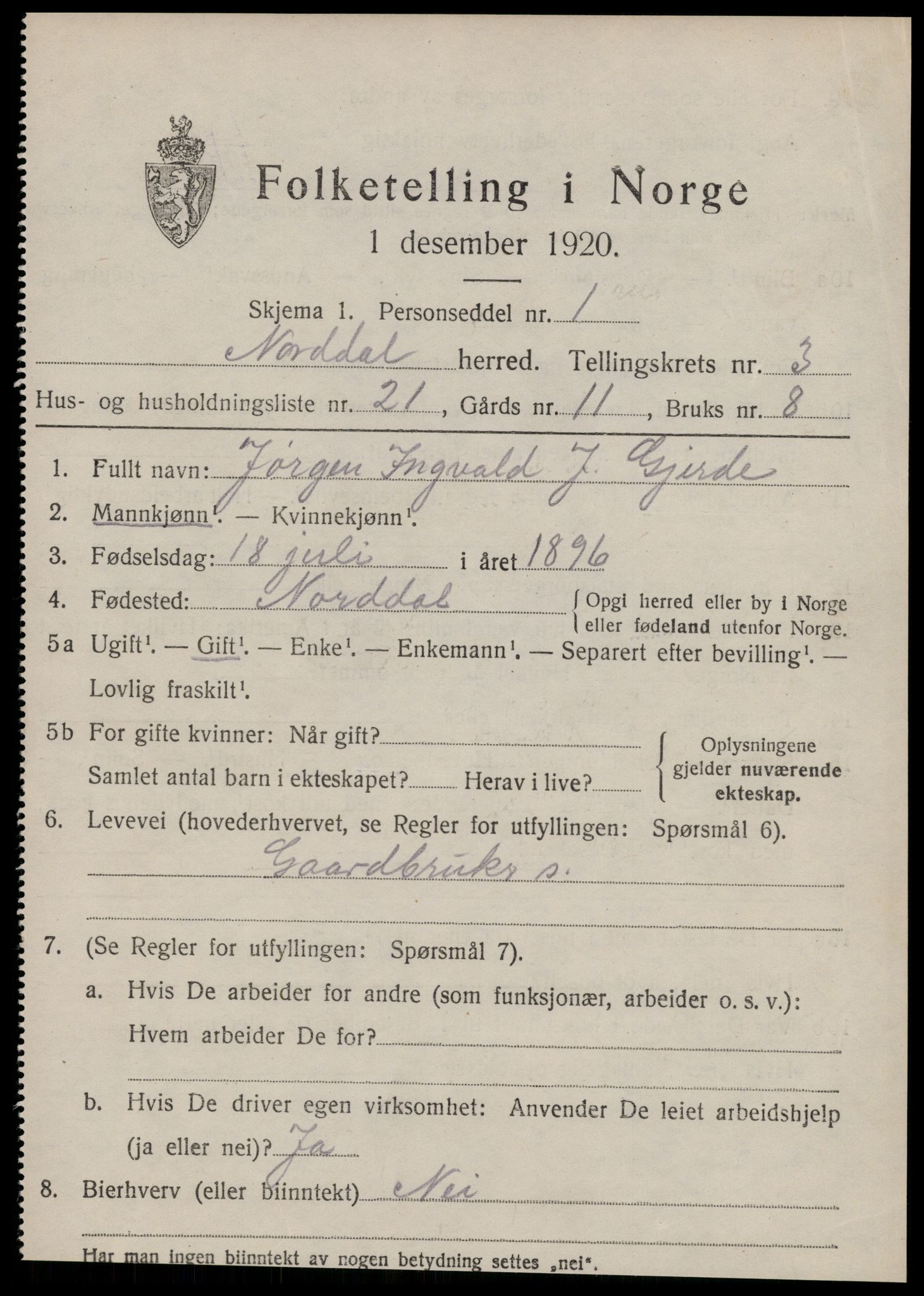 SAT, Folketelling 1920 for 1524 Norddal herred, 1920, s. 2249
