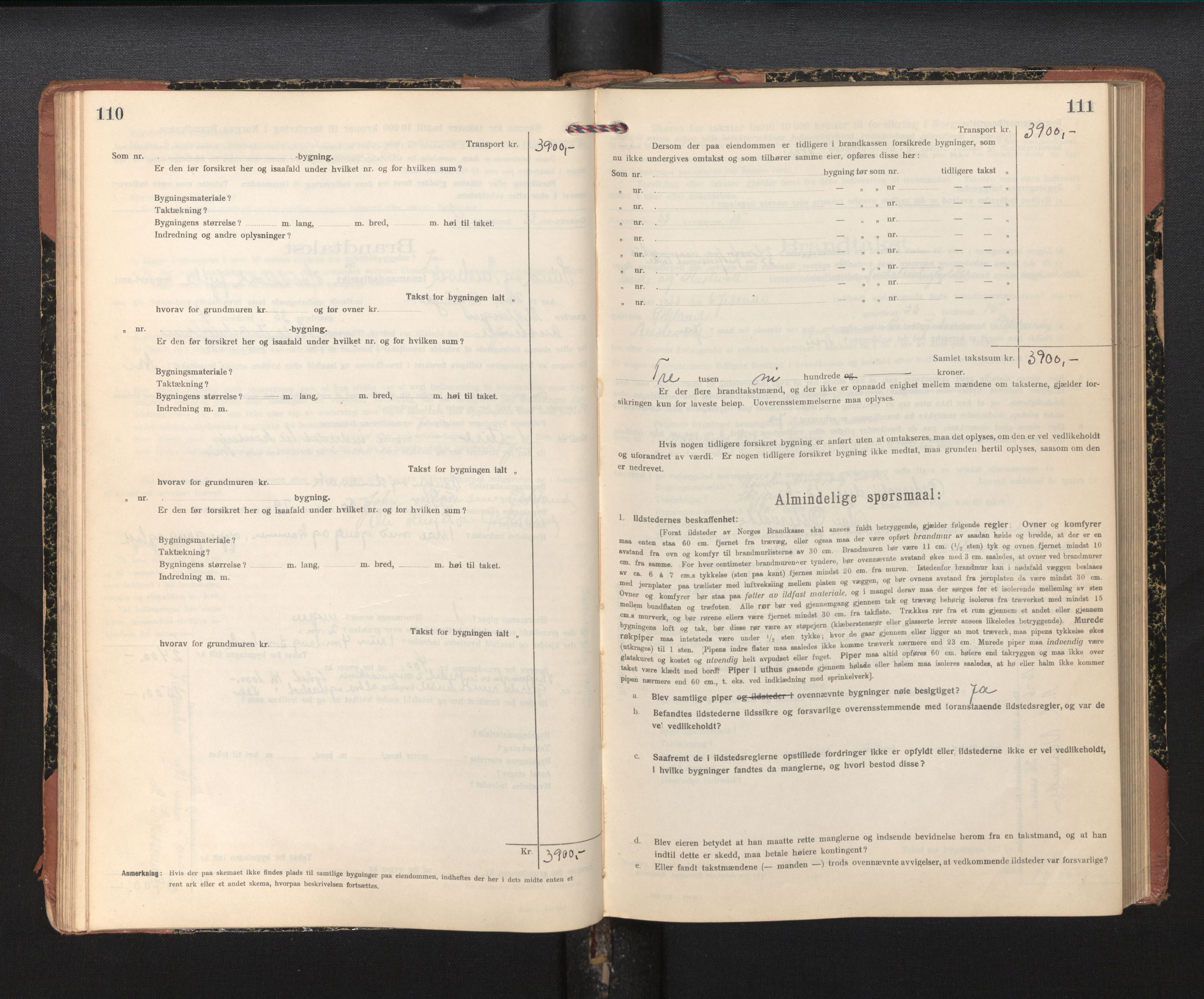 Lensmannen i Sund og Austevoll, AV/SAB-A-35201/0012/L0004: Branntakstprotokoll, skjematakst, 1917-1949, s. 110-111