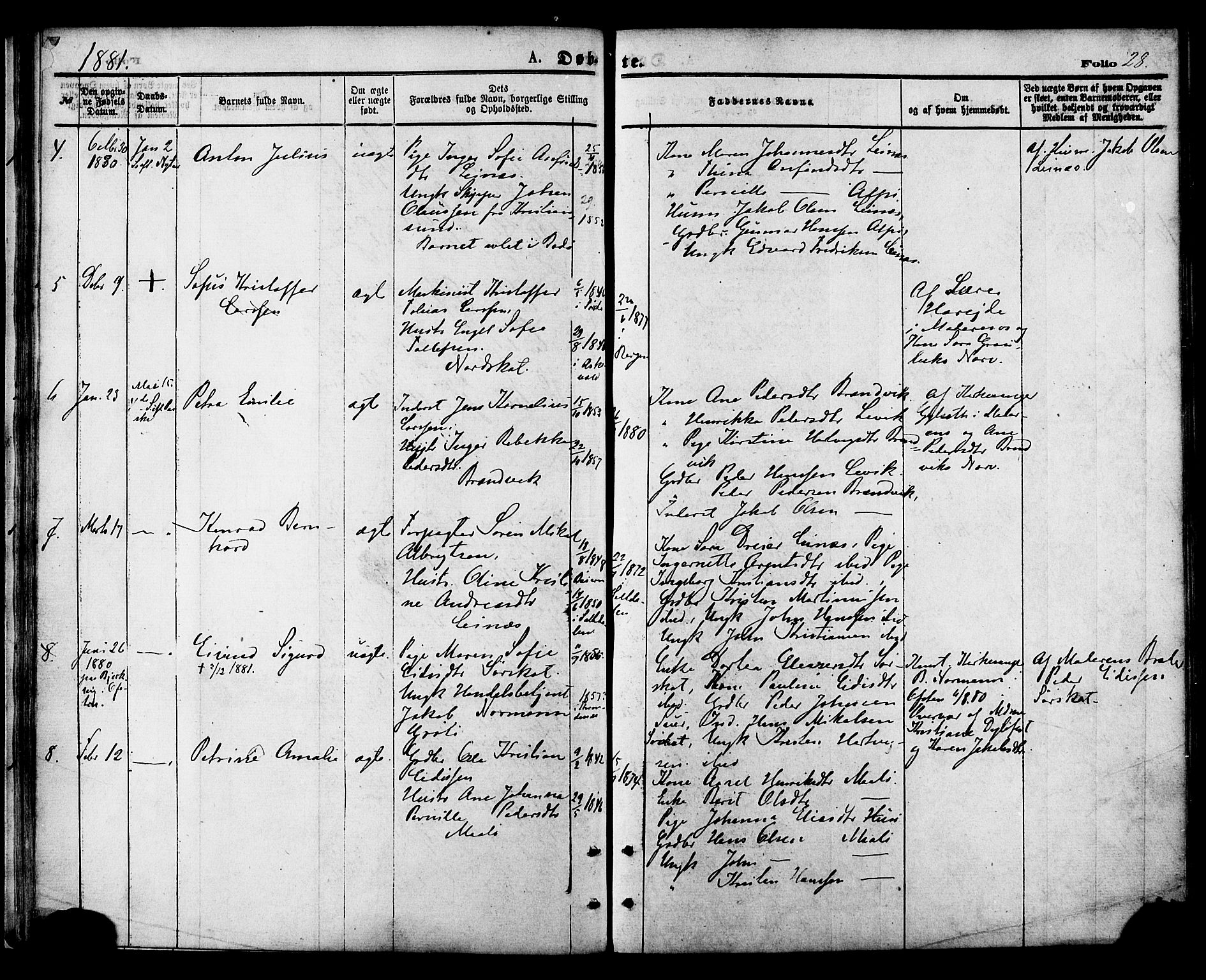 Ministerialprotokoller, klokkerbøker og fødselsregistre - Nordland, AV/SAT-A-1459/857/L0821: Ministerialbok nr. 857A01, 1875-1889, s. 28