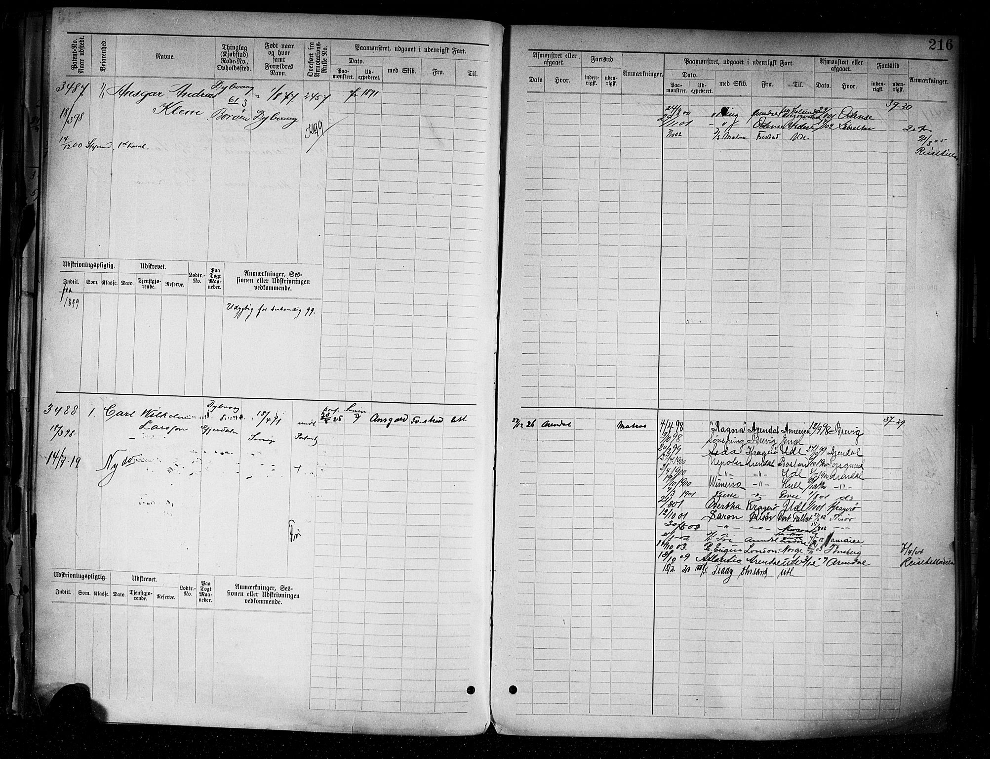 Tvedestrand mønstringskrets, AV/SAK-2031-0011/F/Fb/L0005: Hovedrulle A nr 3057-3817, R-6, 1890-1920, s. 220