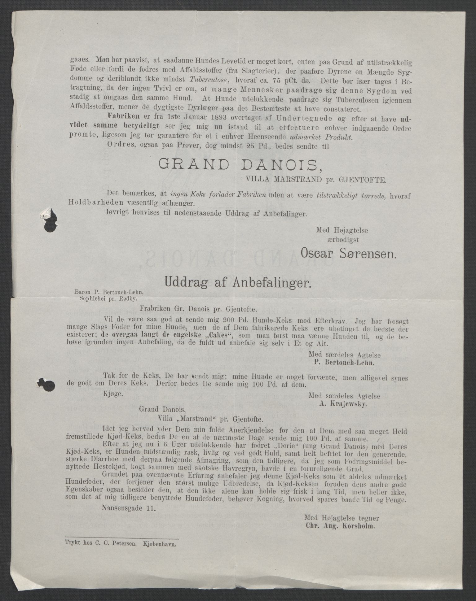 Arbeidskomitéen for Fridtjof Nansens polarekspedisjon, AV/RA-PA-0061/D/L0004: Innk. brev og telegrammer vedr. proviant og utrustning, 1892-1893, s. 190