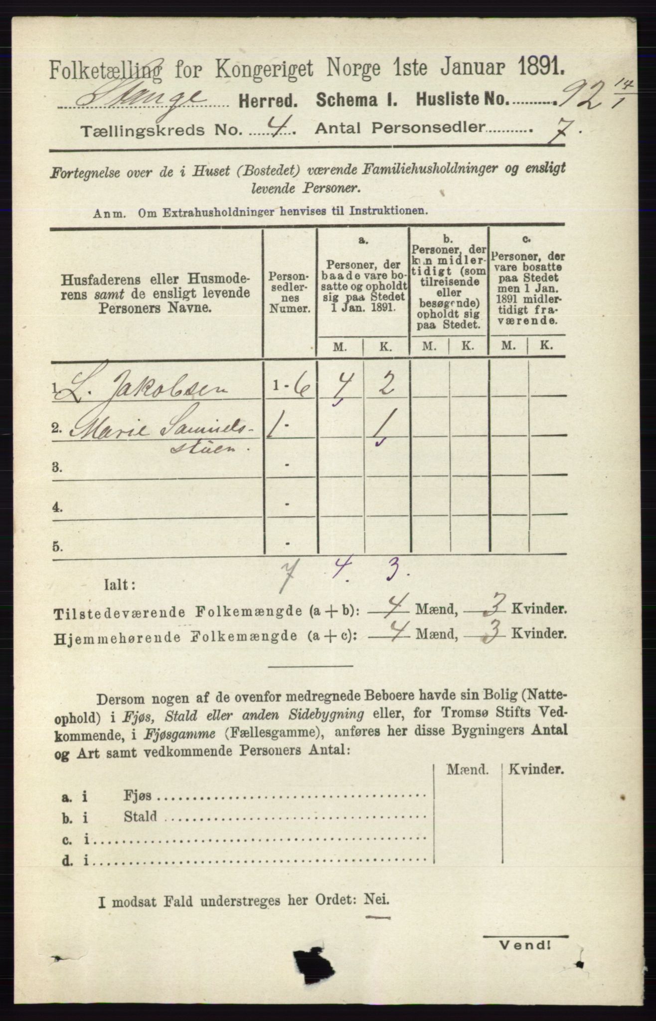 RA, Folketelling 1891 for 0417 Stange herred, 1891, s. 2321