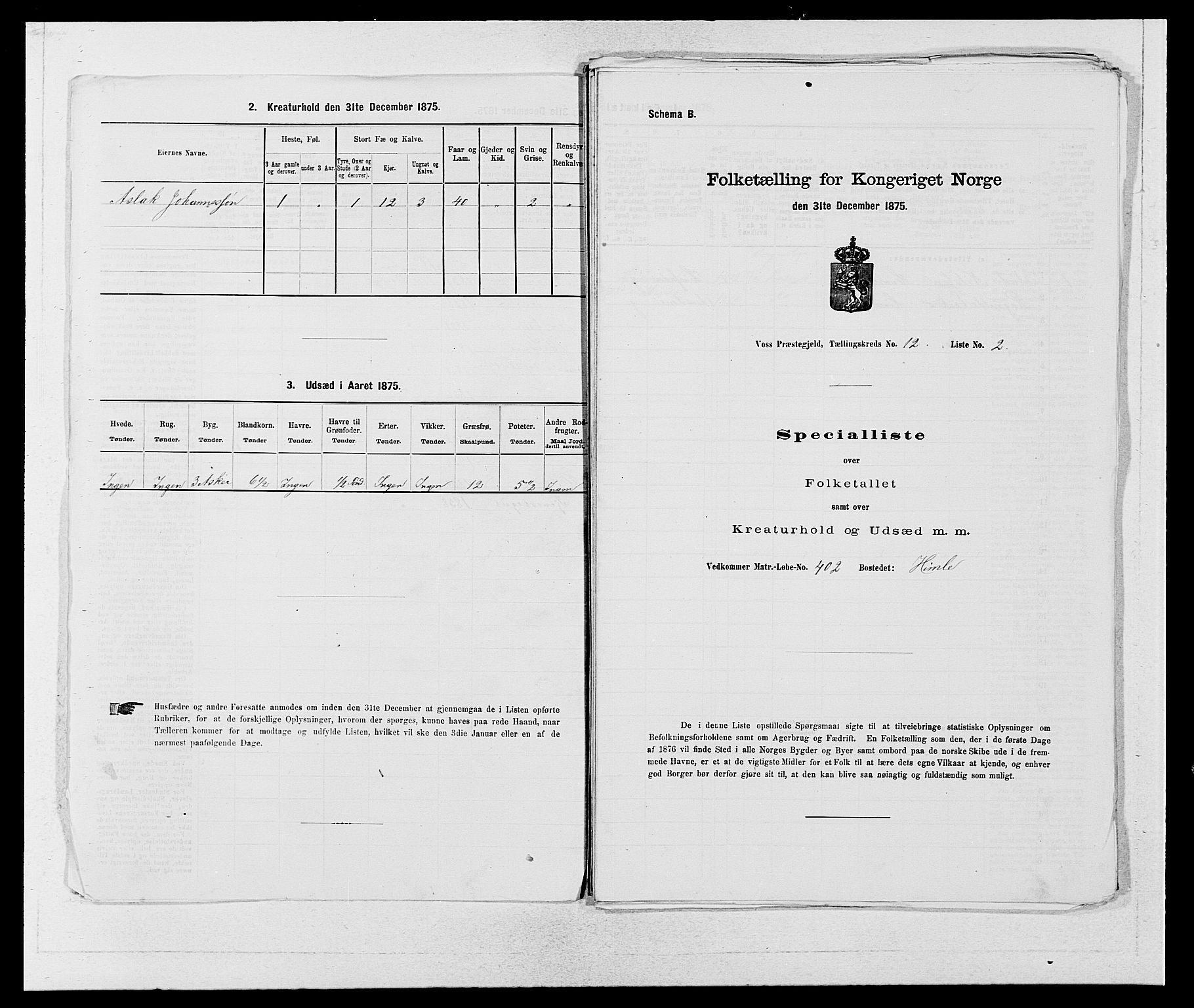 SAB, Folketelling 1875 for 1235P Voss prestegjeld, 1875, s. 1401