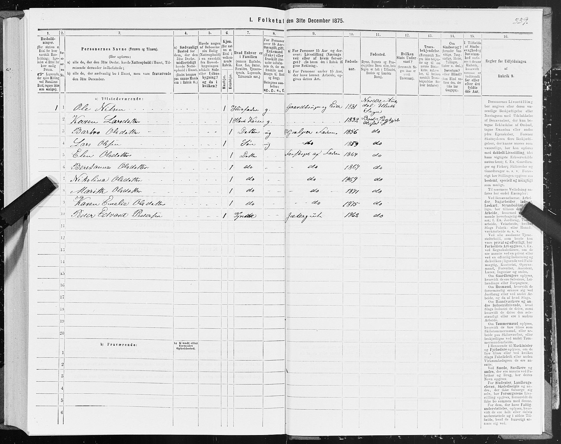 SAT, Folketelling 1875 for 1549P Bud prestegjeld, 1875, s. 1339