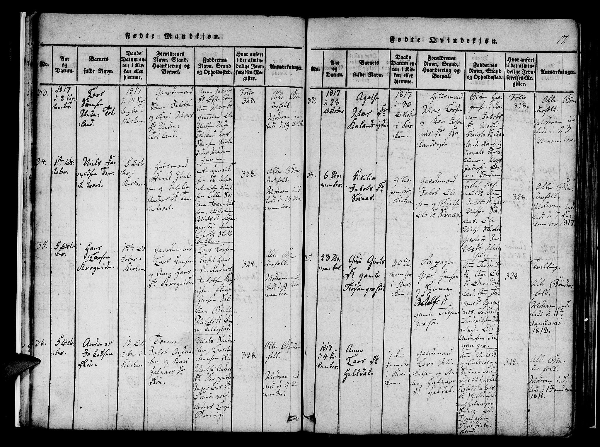 Fana Sokneprestembete, AV/SAB-A-75101/H/Haa/Haaa/L0007: Ministerialbok nr. A 7, 1816-1828, s. 17
