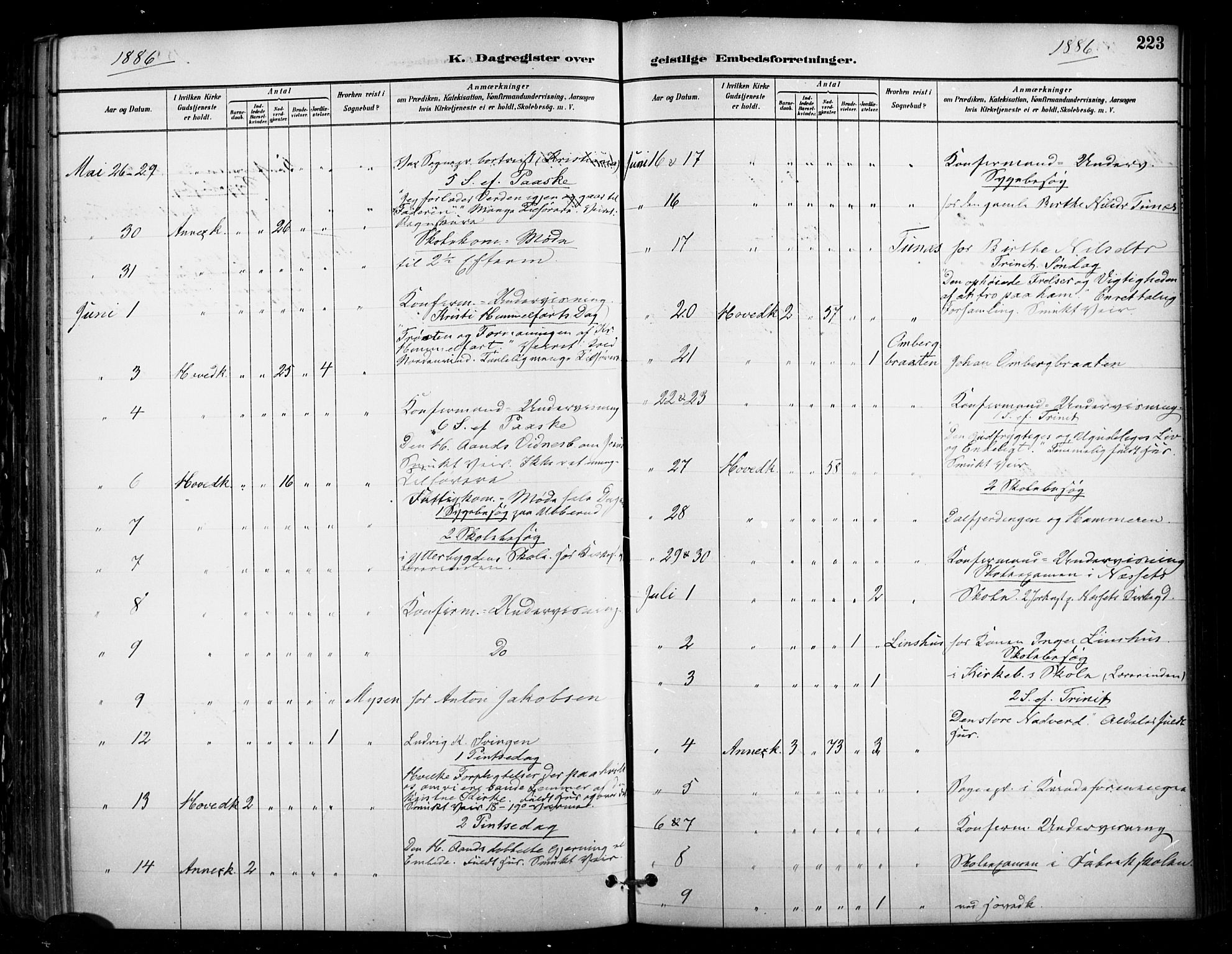 Enebakk prestekontor Kirkebøker, AV/SAO-A-10171c/F/Fa/L0016: Ministerialbok nr. I 16, 1883-1898, s. 223