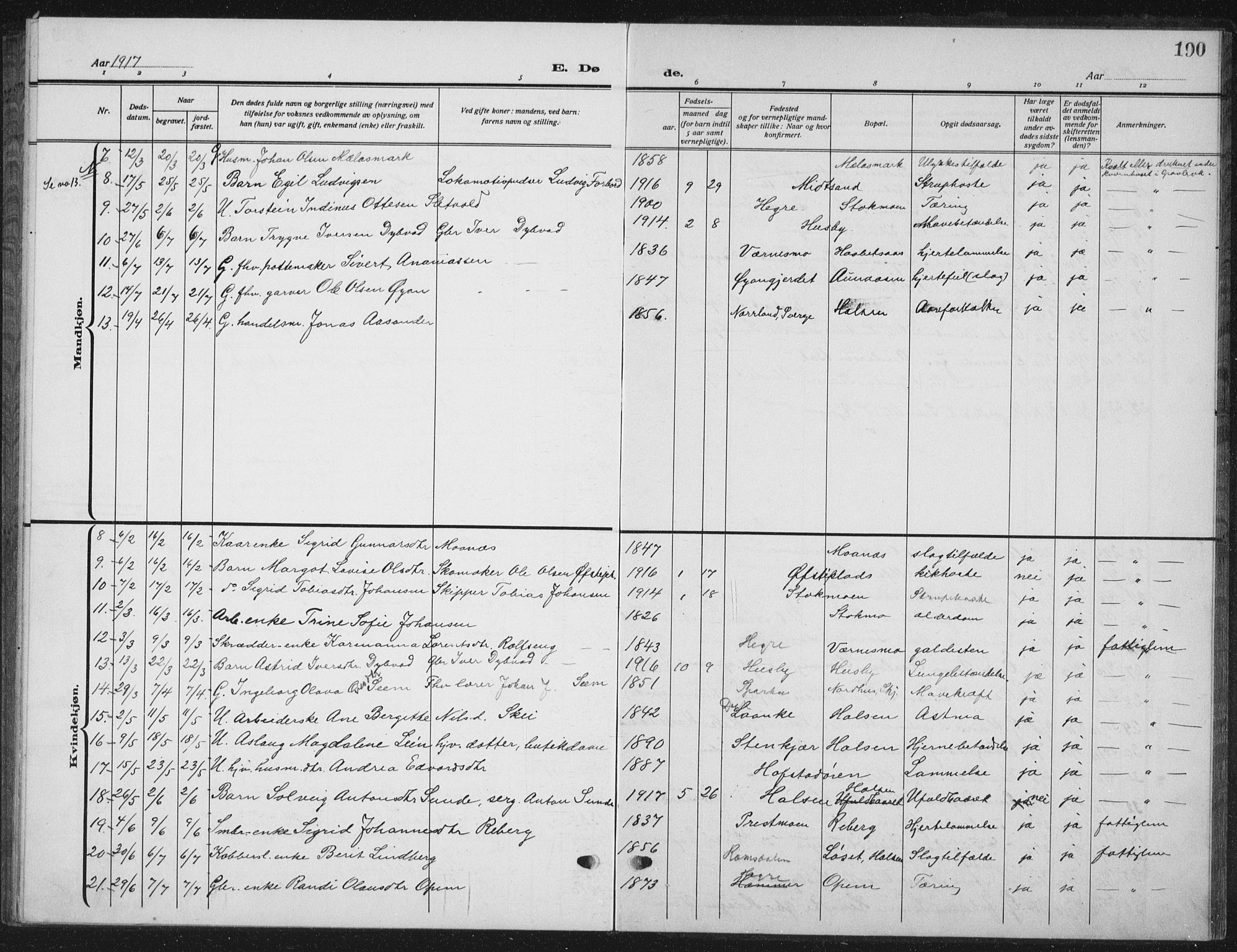 Ministerialprotokoller, klokkerbøker og fødselsregistre - Nord-Trøndelag, AV/SAT-A-1458/709/L0088: Klokkerbok nr. 709C02, 1914-1934, s. 190