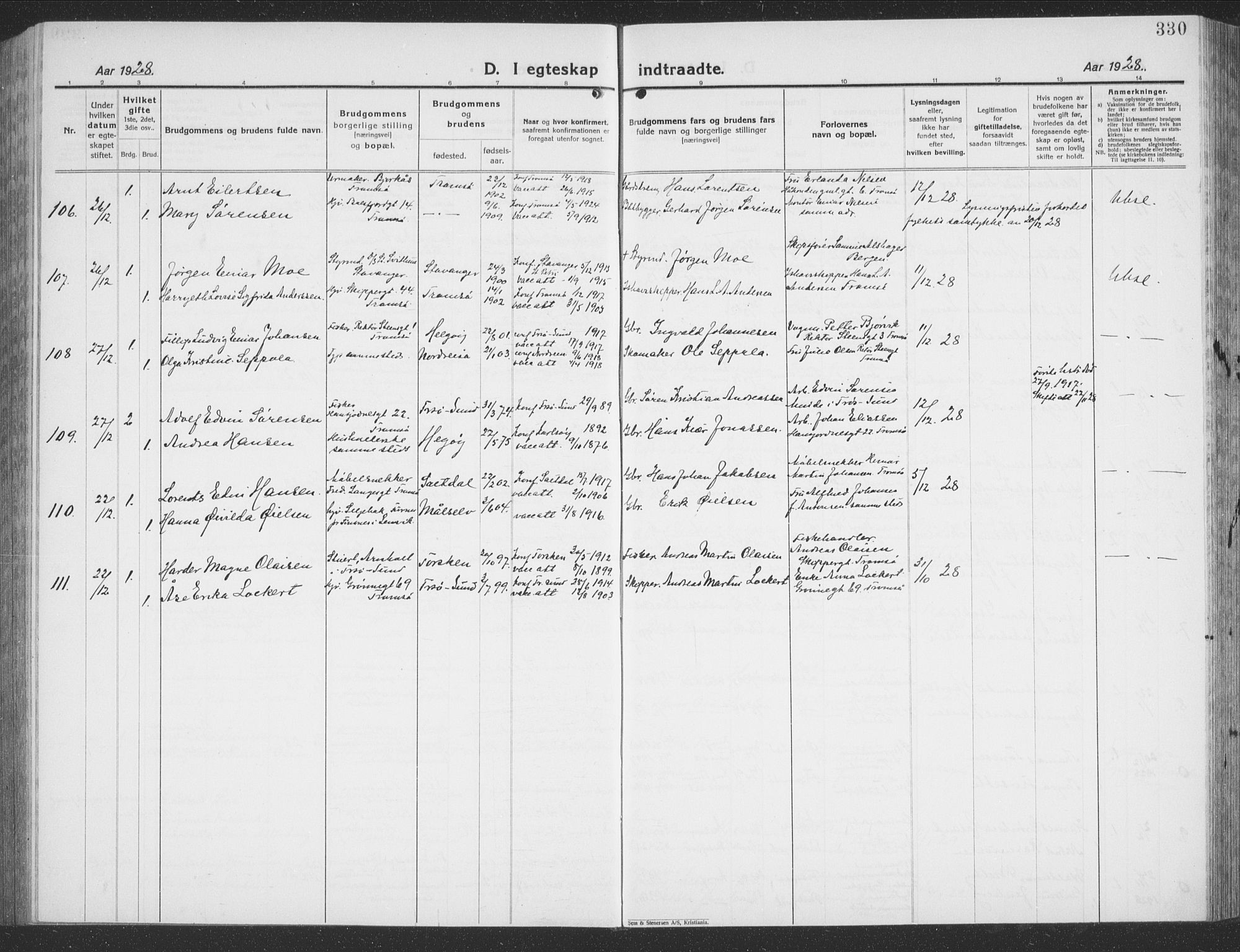 Tromsø sokneprestkontor/stiftsprosti/domprosti, AV/SATØ-S-1343/G/Gb/L0010klokker: Klokkerbok nr. 10, 1925-1937, s. 330