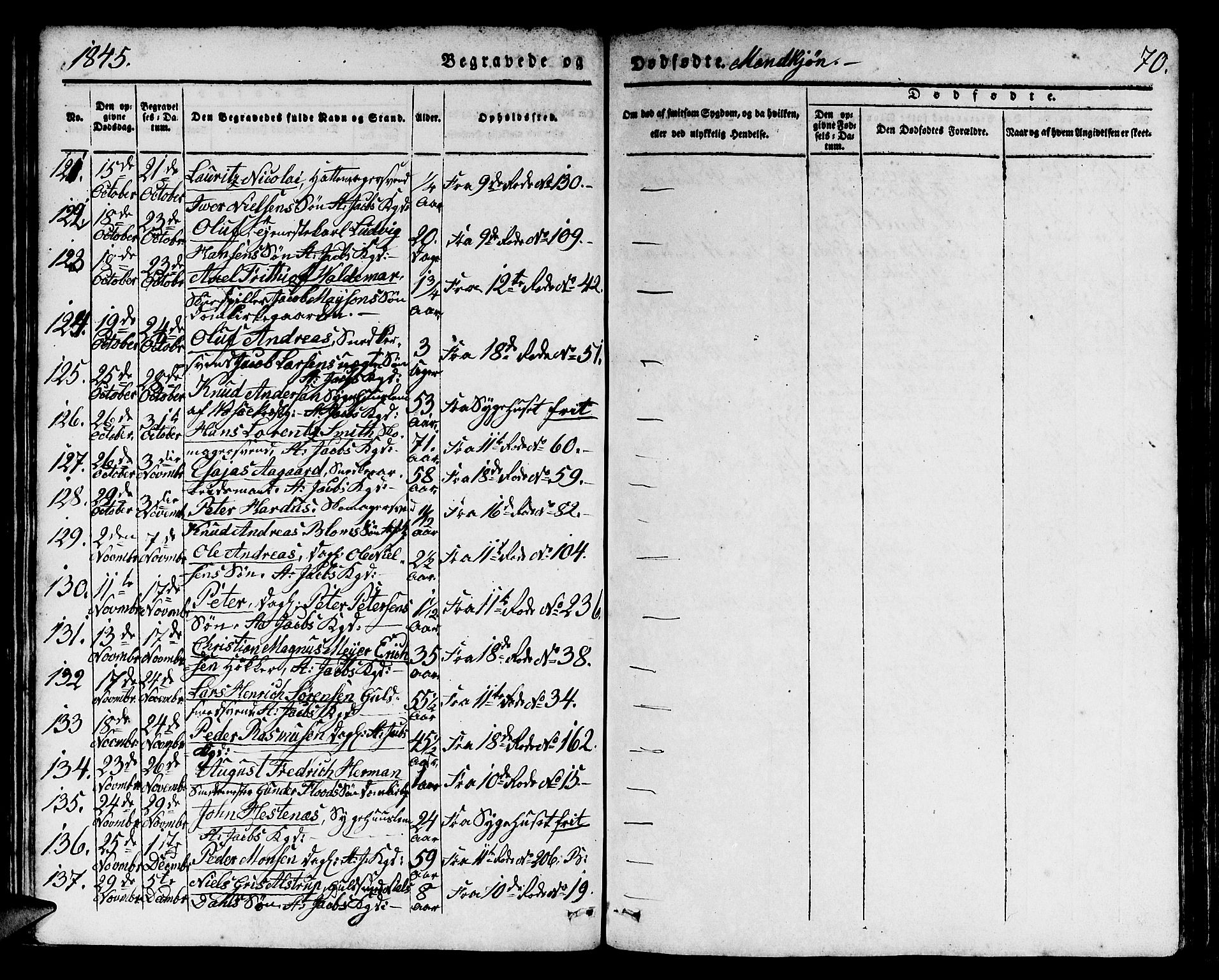 Domkirken sokneprestembete, AV/SAB-A-74801/H/Hab/L0037: Klokkerbok nr. E 1, 1836-1848, s. 70