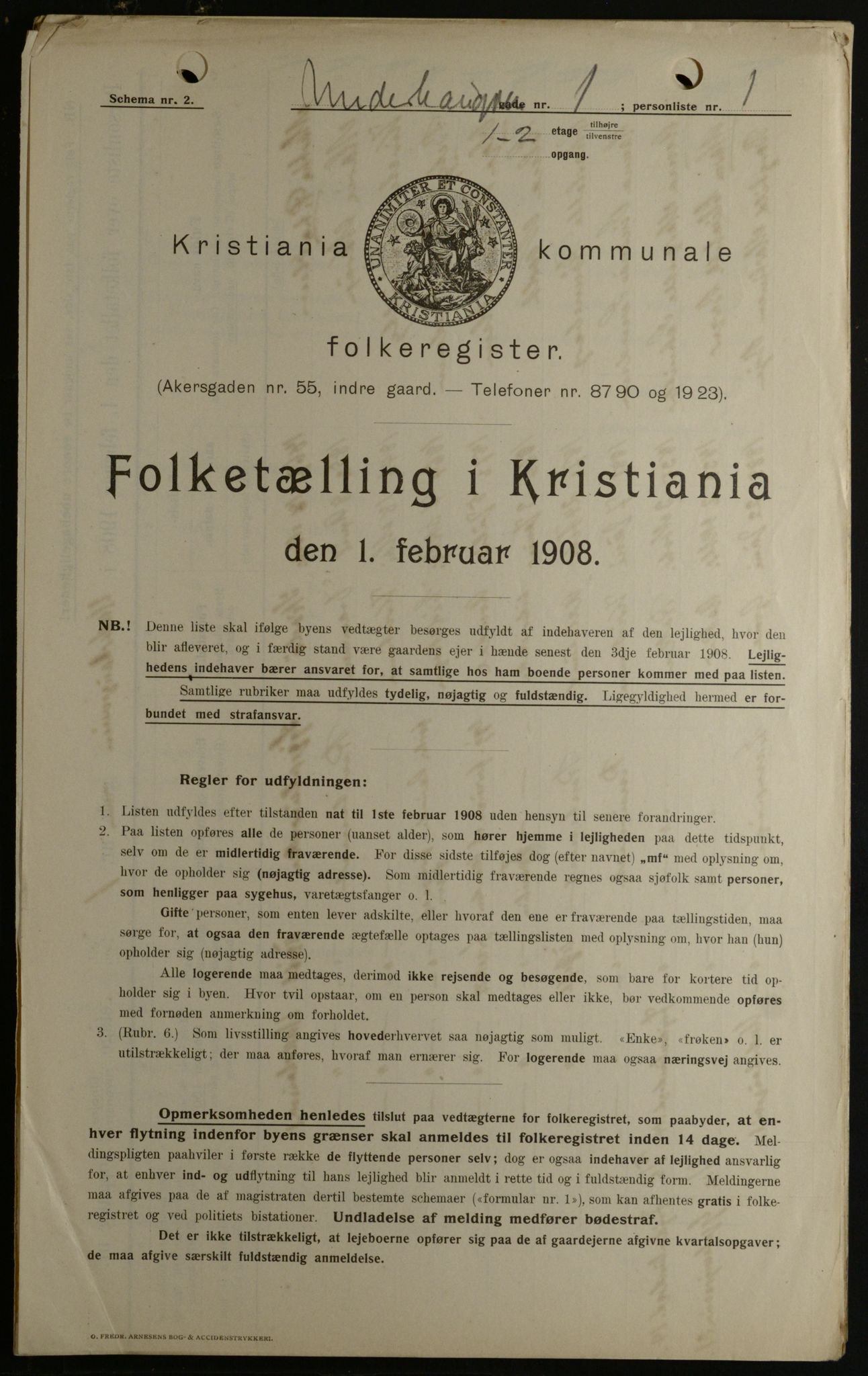 OBA, Kommunal folketelling 1.2.1908 for Kristiania kjøpstad, 1908, s. 107491