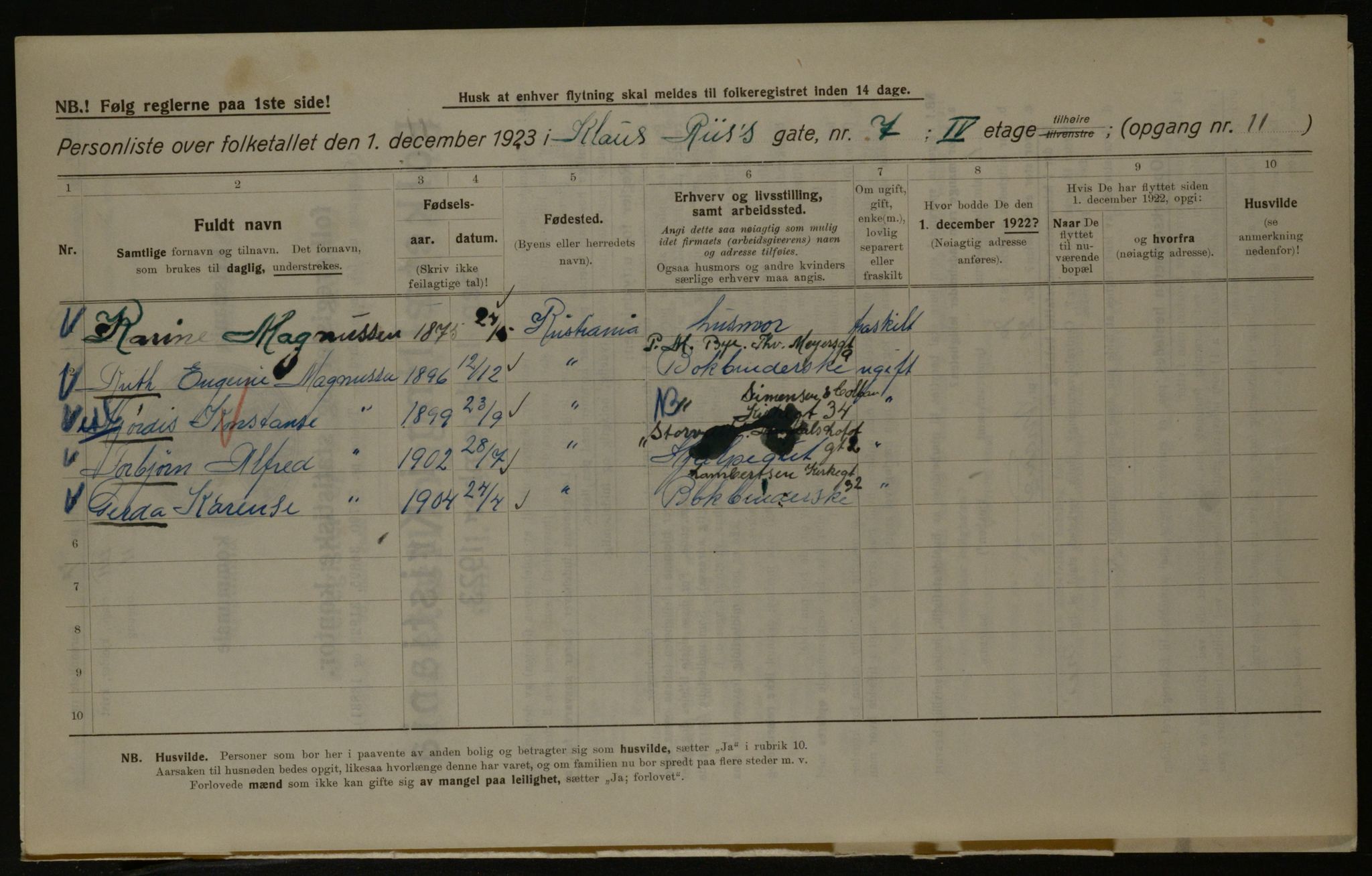 OBA, Kommunal folketelling 1.12.1923 for Kristiania, 1923, s. 14462