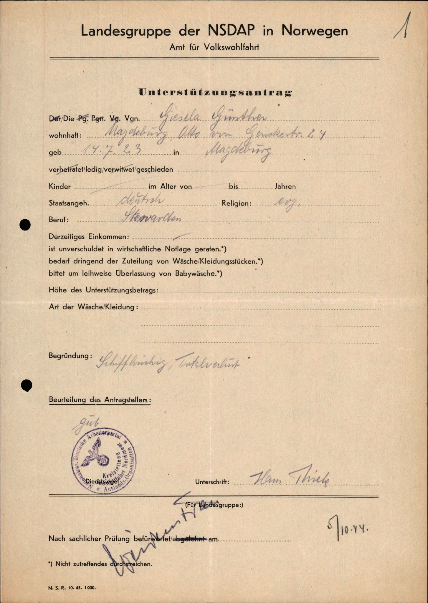 Forsvarets Overkommando. 2 kontor. Arkiv 11.4. Spredte tyske arkivsaker, AV/RA-RAFA-7031/D/Dar/Darb/L0015: Reichskommissariat - NSDAP in Norwegen, 1938-1945, s. 691