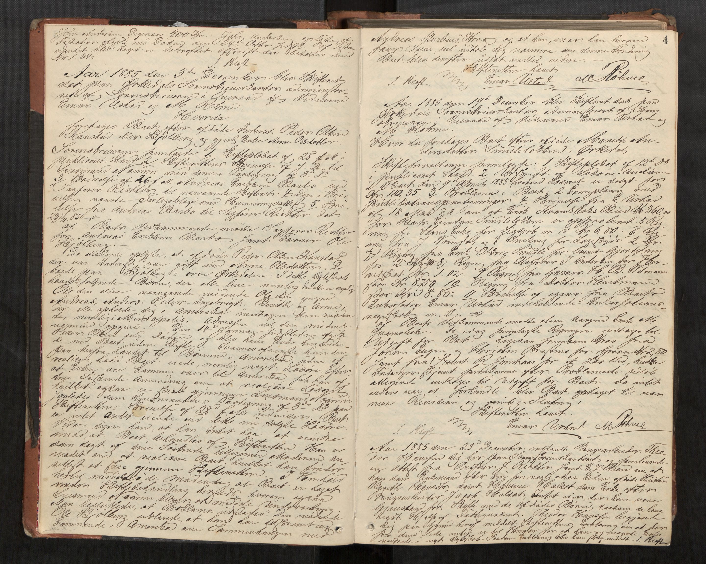 Orkdal sorenskriveri, AV/SAT-A-4169/1/3/3B/L0008: Skiftebehandlingsprotokoll, 1885-1896, s. 4