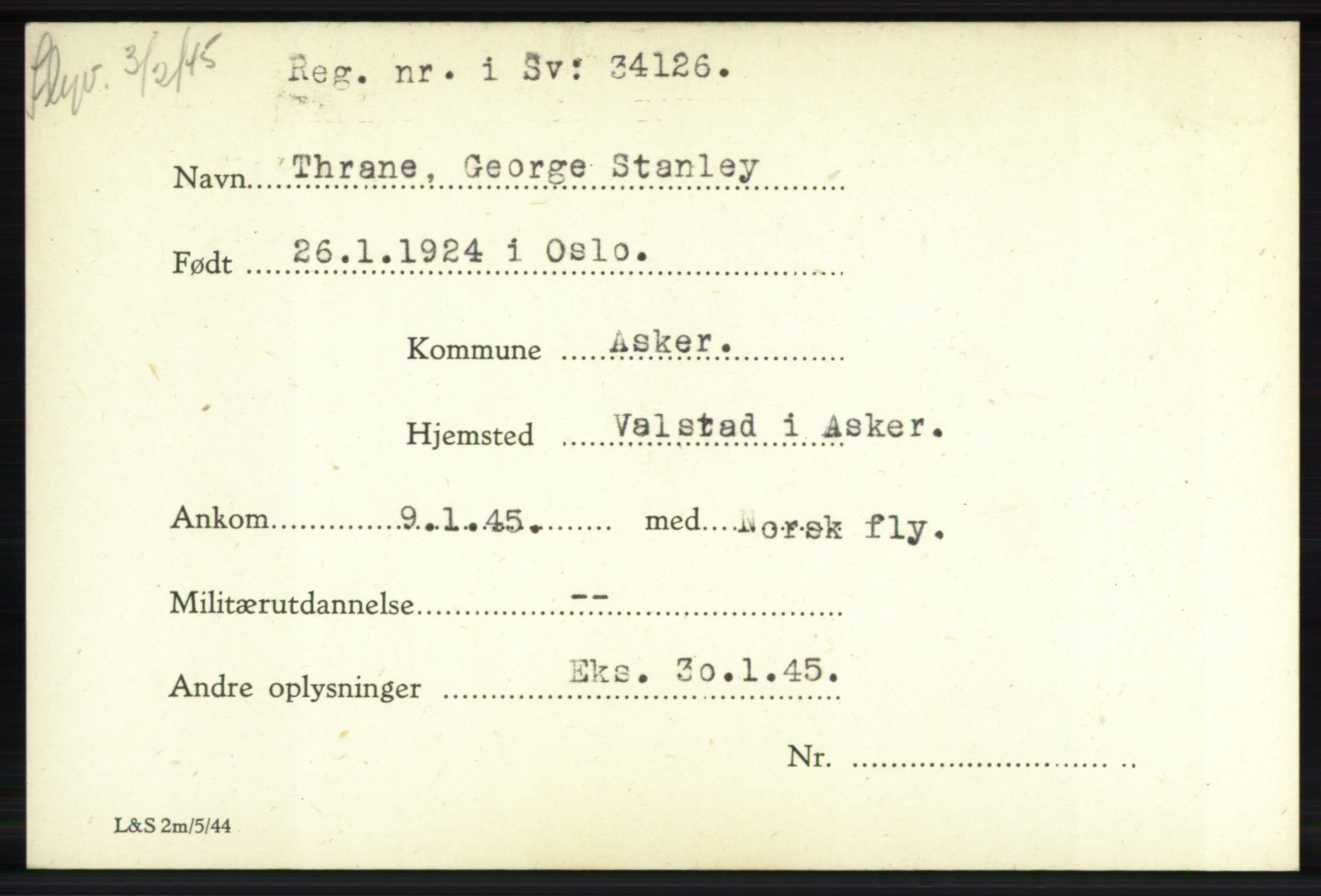 Forsvarets Overkommando. 2. kontor. Arkiv 8.1. Mottakersentralen FDE og FO.II, RA/RAFA-6952/P/Pa/L0020: Thoren - Vivik, 1940-1945