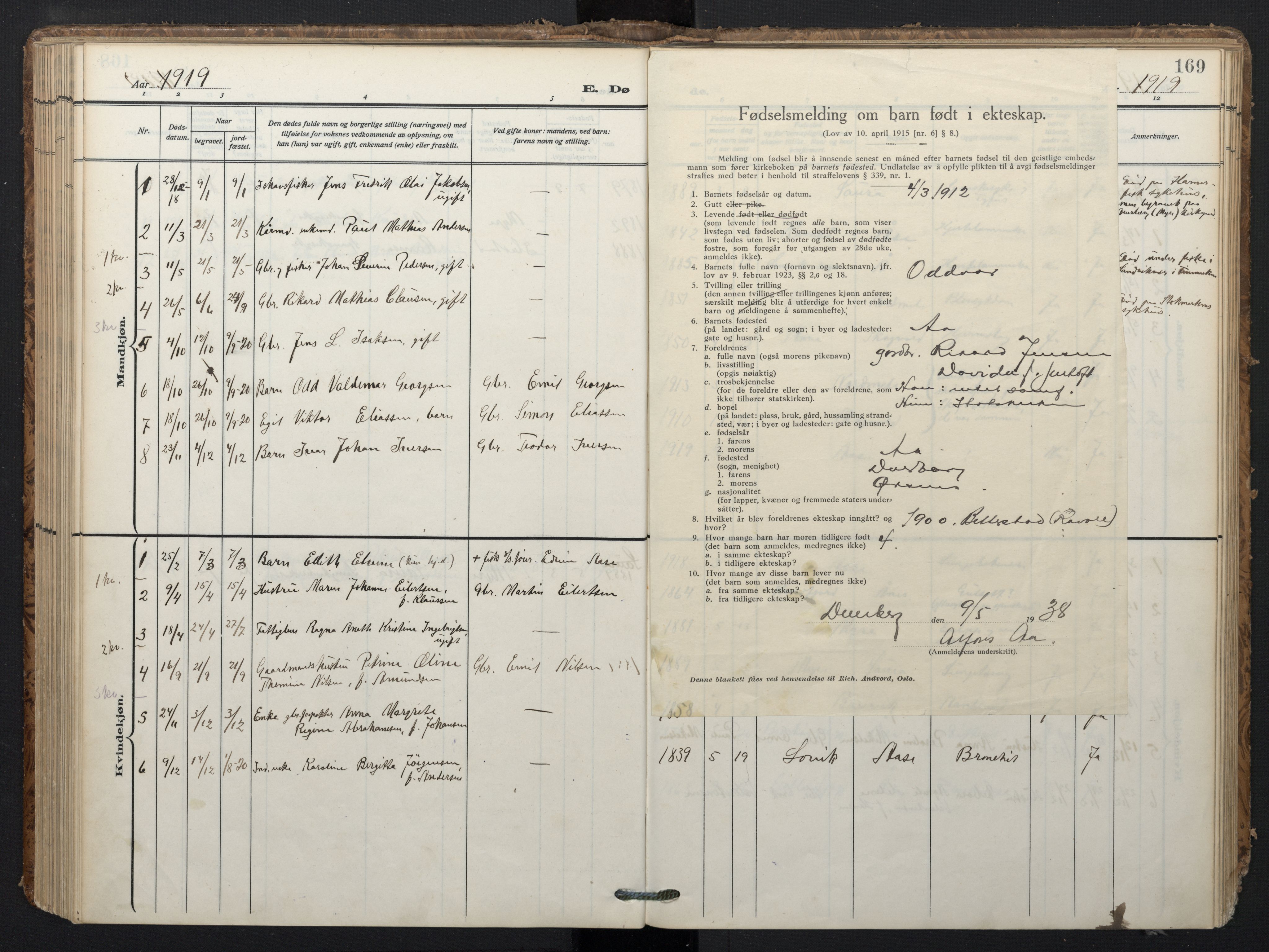 Ministerialprotokoller, klokkerbøker og fødselsregistre - Nordland, AV/SAT-A-1459/897/L1401: Ministerialbok nr. 897A08, 1909-1921, s. 169