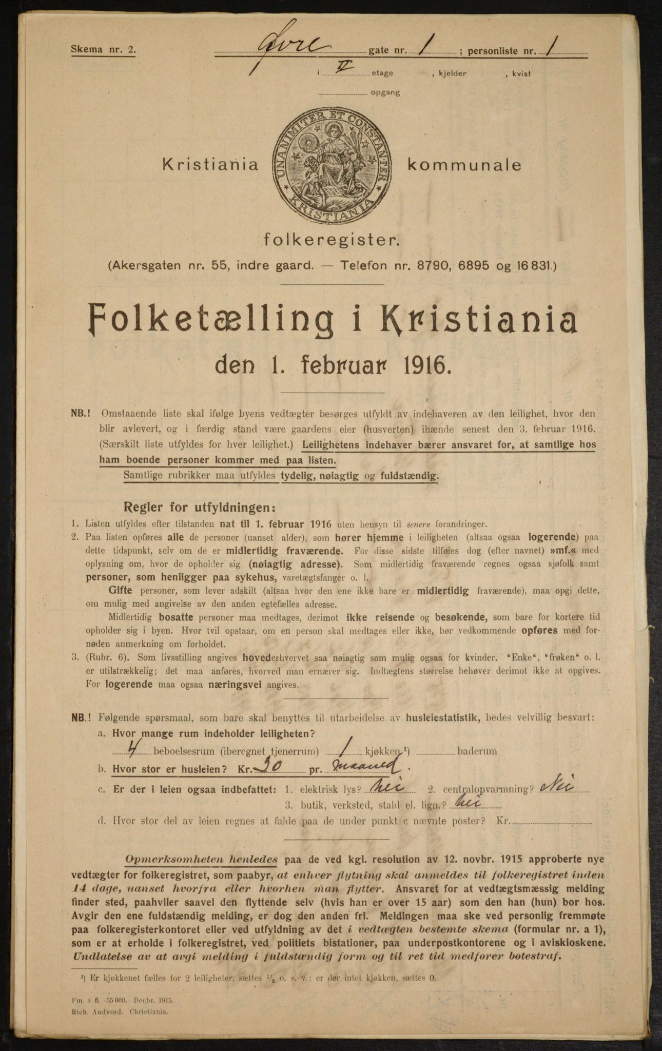 OBA, Kommunal folketelling 1.2.1916 for Kristiania, 1916, s. 133489