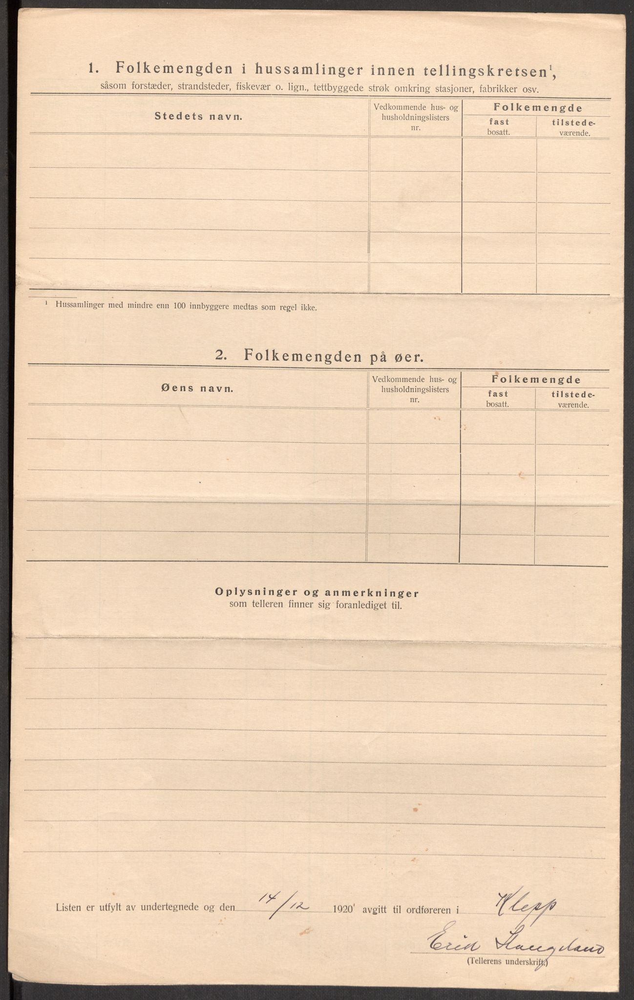 SAST, Folketelling 1920 for 1120 Klepp herred, 1920, s. 12