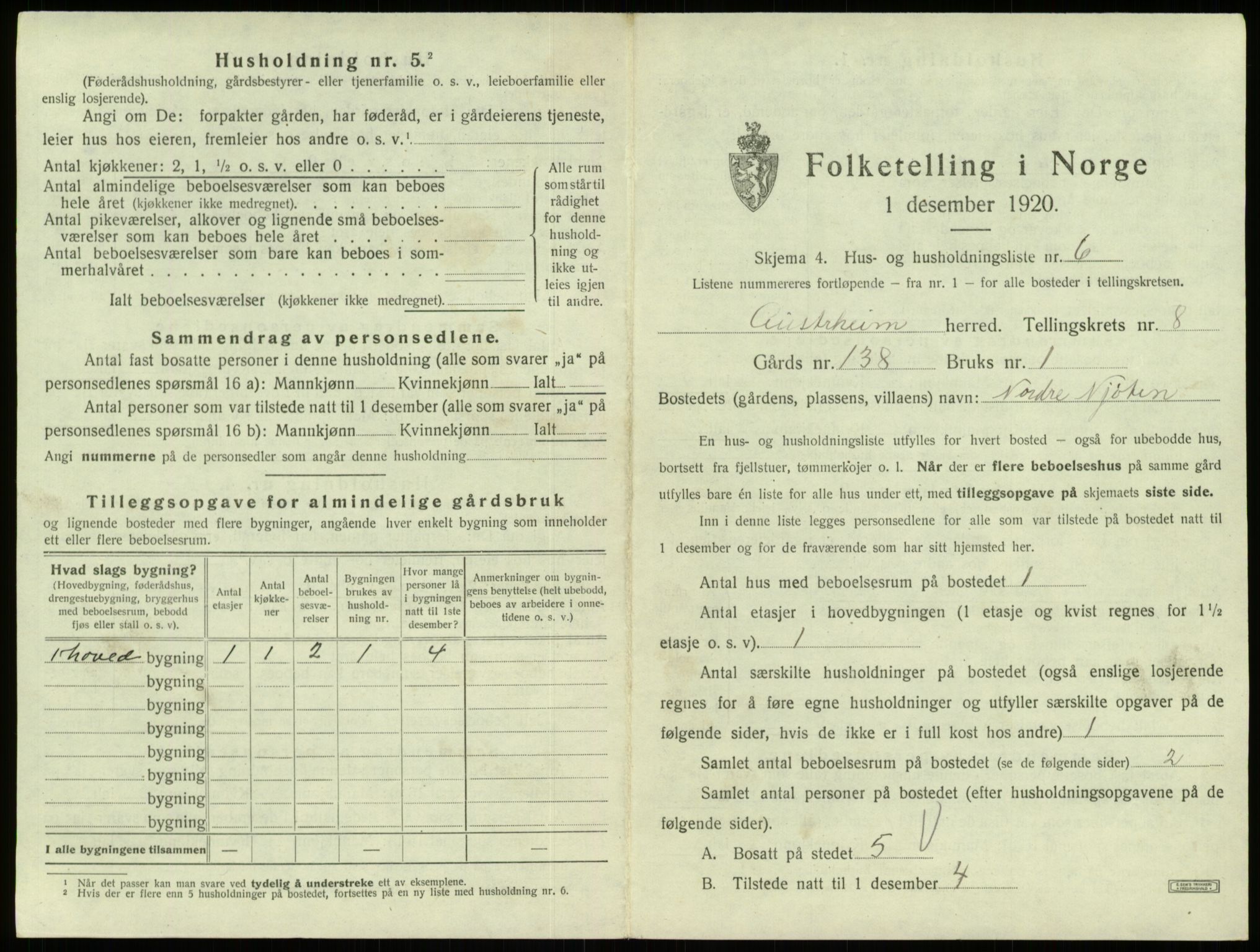 SAB, Folketelling 1920 for 1264 Austrheim herred, 1920, s. 394