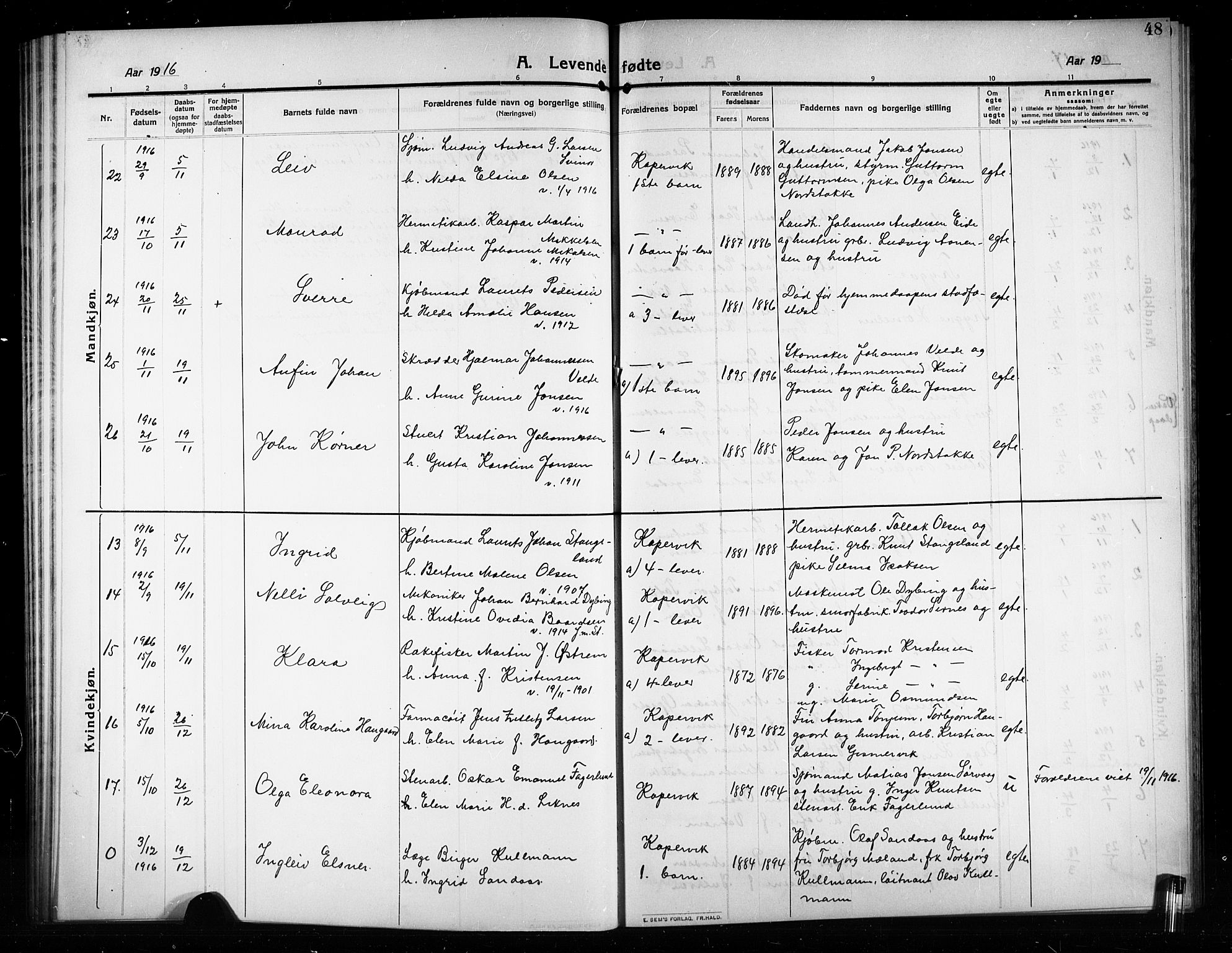 Kopervik sokneprestkontor, AV/SAST-A-101850/H/Ha/Hab/L0005: Klokkerbok nr. B 5, 1909-1918, s. 48