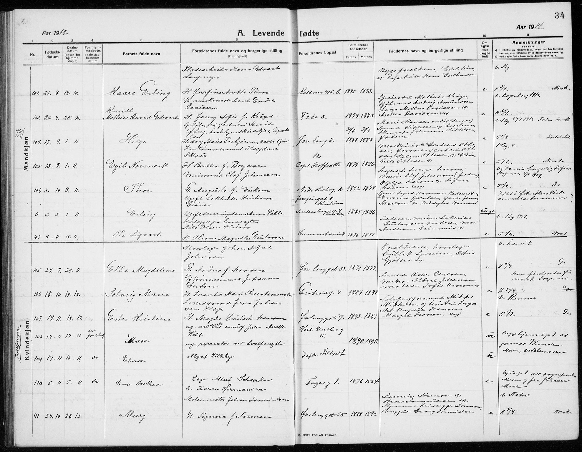 Tønsberg kirkebøker, AV/SAKO-A-330/G/Ga/L0009: Klokkerbok nr. 9, 1913-1920, s. 34
