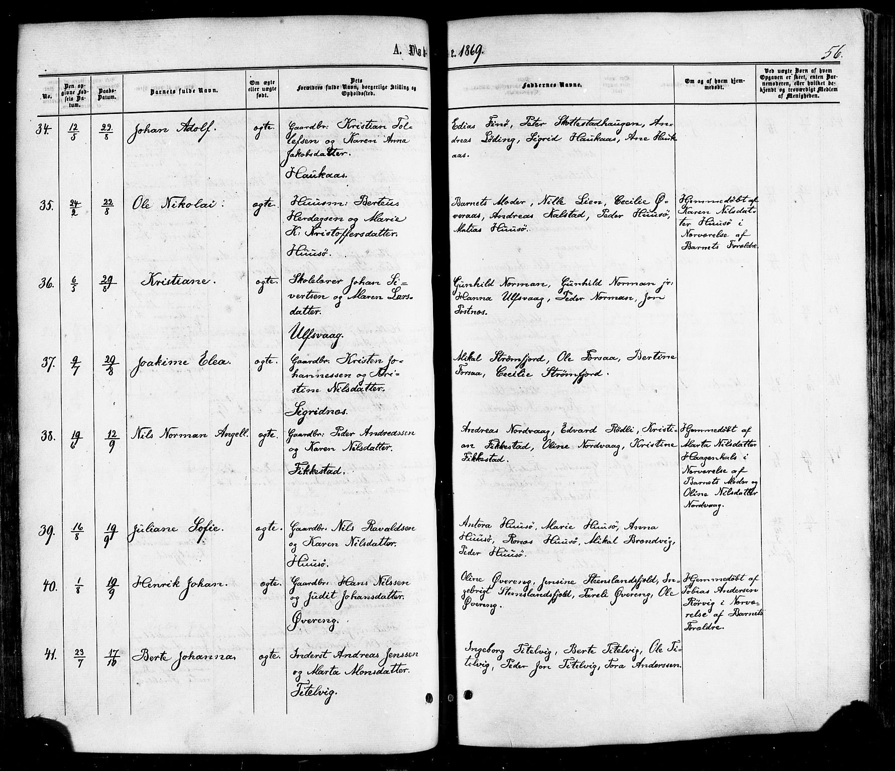 Ministerialprotokoller, klokkerbøker og fødselsregistre - Nordland, SAT/A-1459/859/L0845: Ministerialbok nr. 859A05, 1863-1877, s. 56