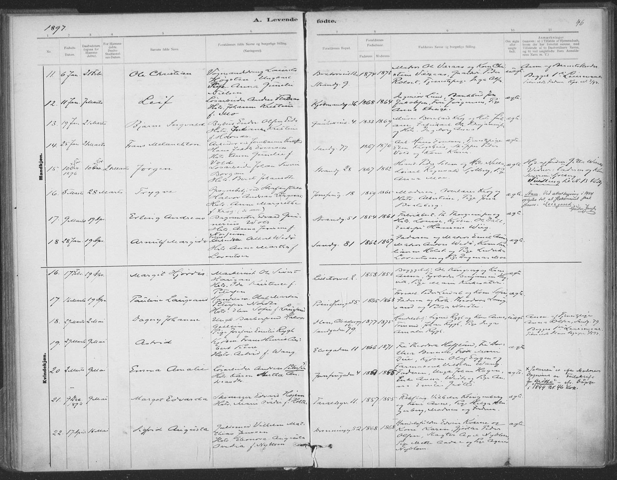 Ministerialprotokoller, klokkerbøker og fødselsregistre - Sør-Trøndelag, SAT/A-1456/602/L0122: Ministerialbok nr. 602A20, 1892-1908, s. 46