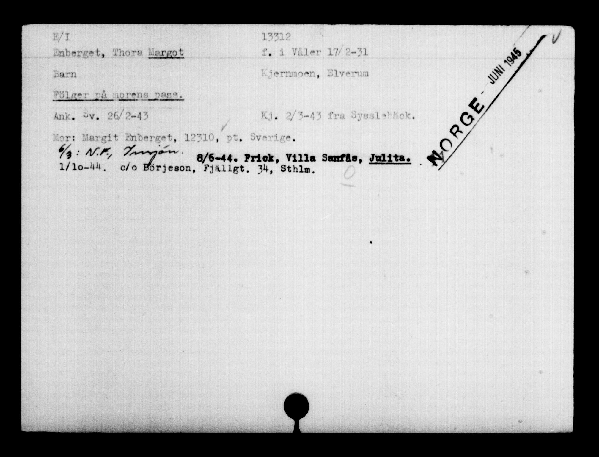 Den Kgl. Norske Legasjons Flyktningskontor, AV/RA-S-6753/V/Va/L0007: Kjesäterkartoteket.  Flyktningenr. 12700-15723, 1940-1945, s. 700