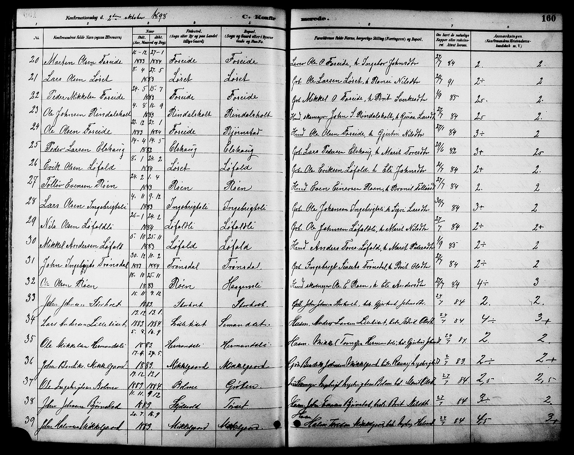 Ministerialprotokoller, klokkerbøker og fødselsregistre - Møre og Romsdal, AV/SAT-A-1454/598/L1078: Klokkerbok nr. 598C03, 1892-1909, s. 160