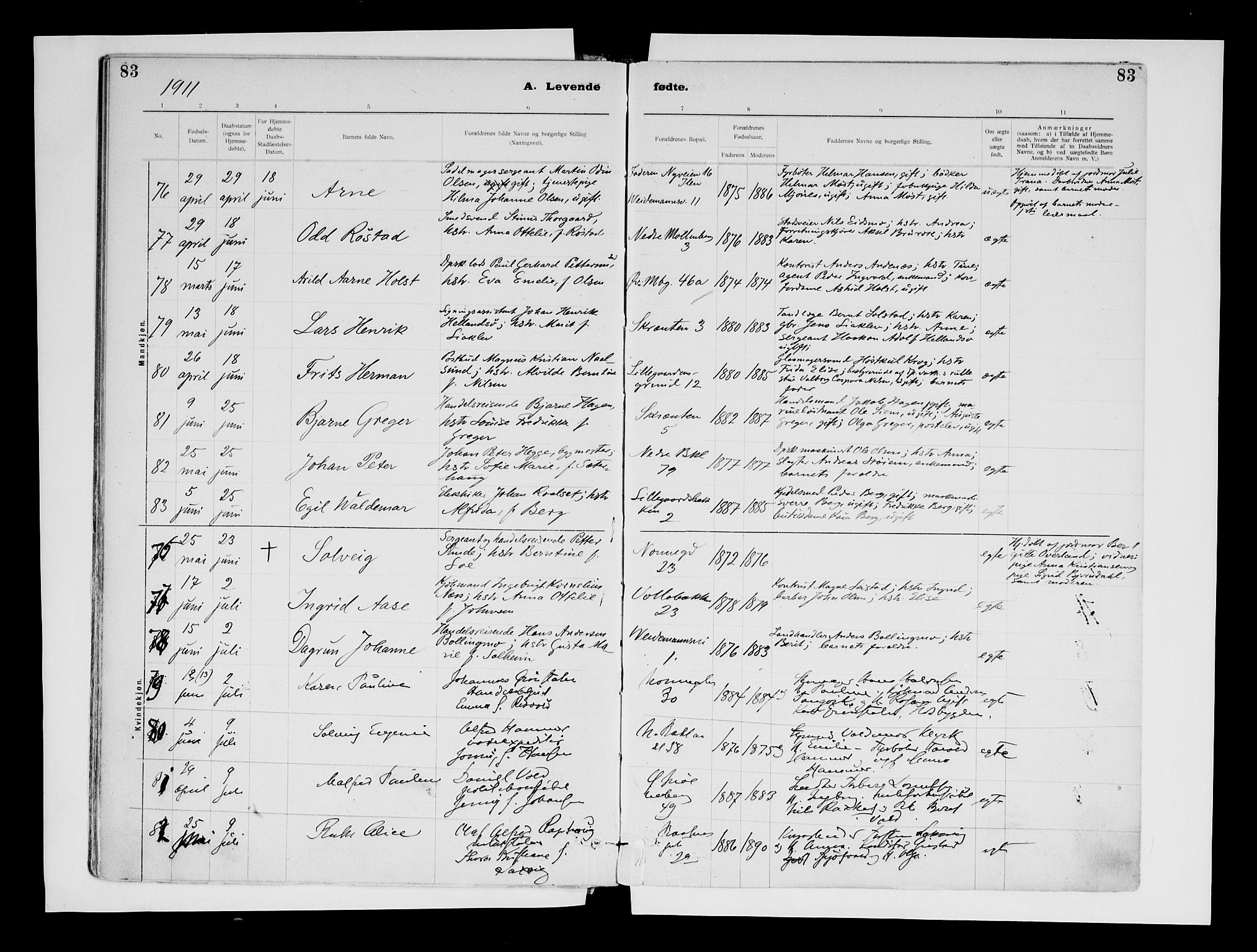 Ministerialprotokoller, klokkerbøker og fødselsregistre - Sør-Trøndelag, SAT/A-1456/604/L0203: Ministerialbok nr. 604A23, 1908-1916, s. 83