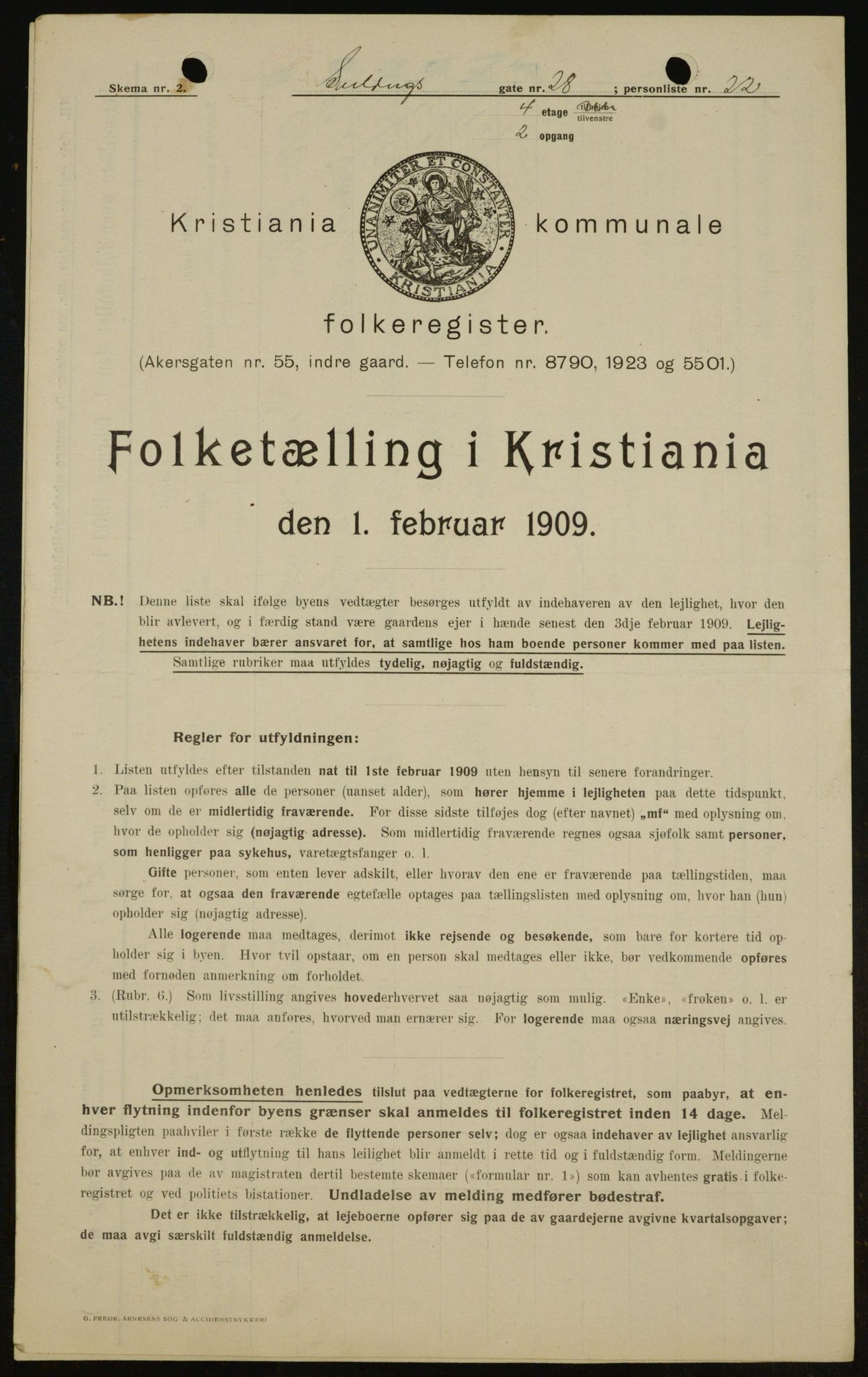 OBA, Kommunal folketelling 1.2.1909 for Kristiania kjøpstad, 1909, s. 85868