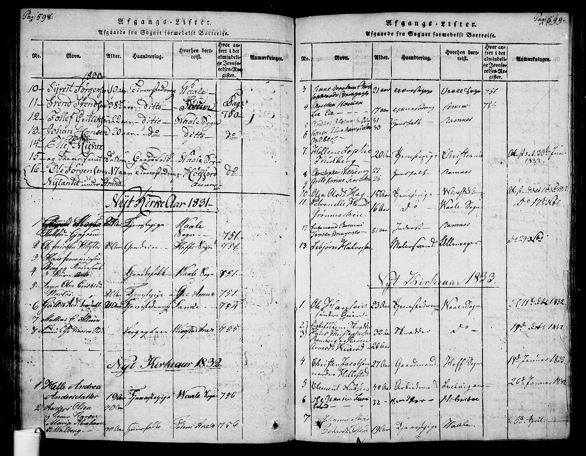 Botne kirkebøker, AV/SAKO-A-340/F/Fa/L0005: Ministerialbok nr. I 5, 1814-1836, s. 598-599