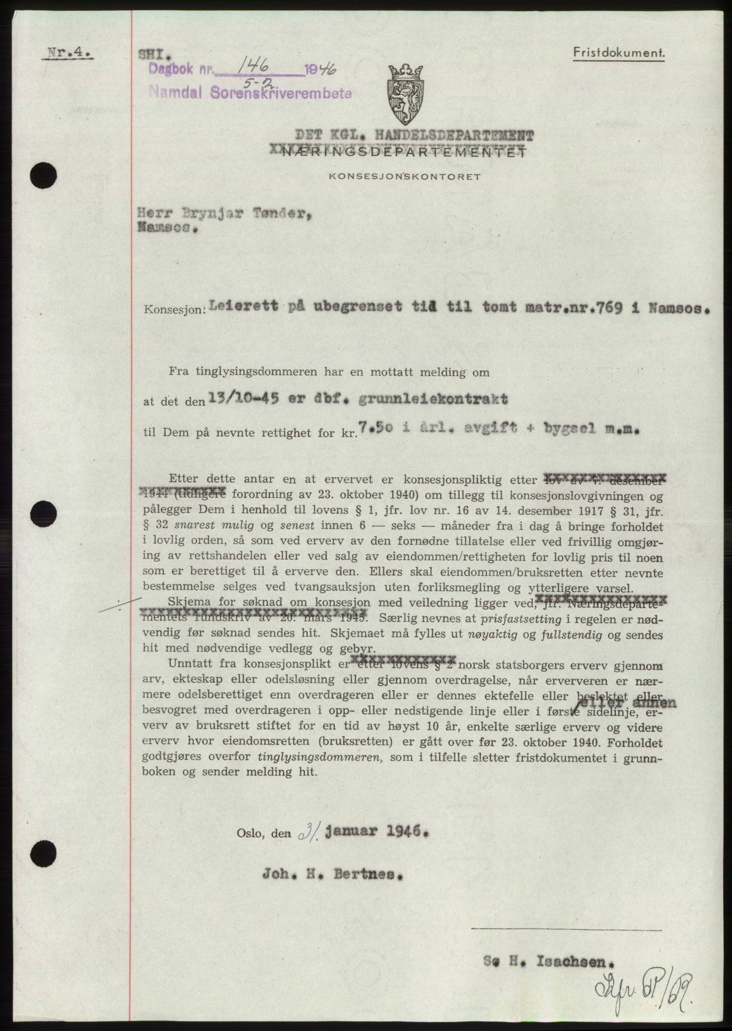 Namdal sorenskriveri, SAT/A-4133/1/2/2C: Pantebok nr. -, 1946-1946, Dagboknr: 146/1946
