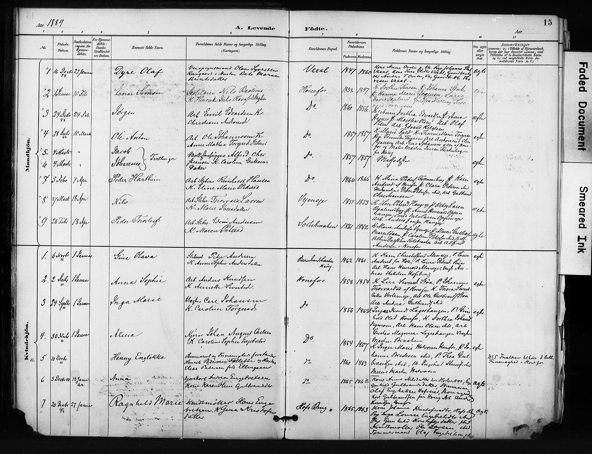 Hønefoss kirkebøker, AV/SAKO-A-609/F/Fa/L0002: Ministerialbok nr. 2, 1887-1906, s. 15