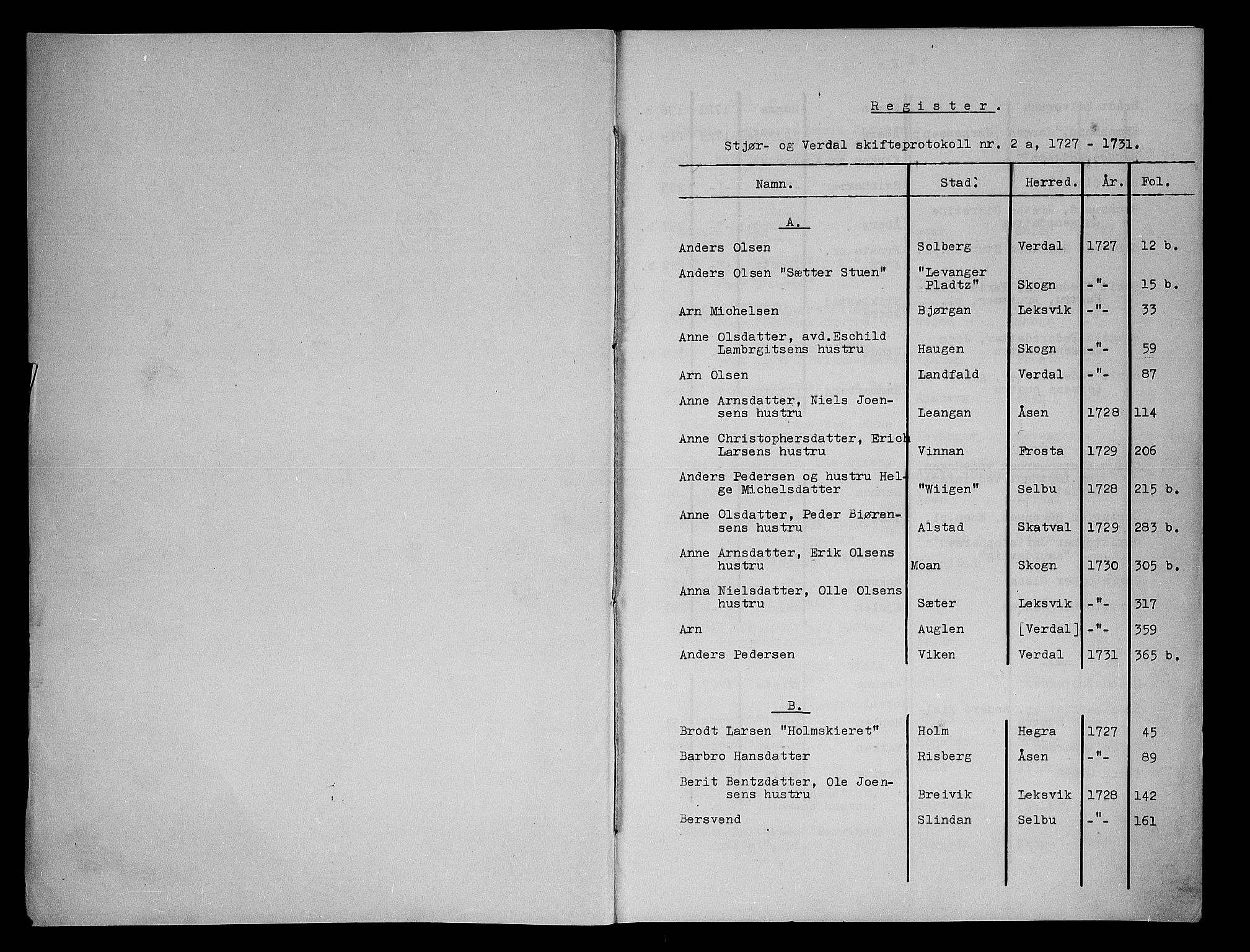 Stjør- og Verdal sorenskriveri, SAT/A-4167/1/3/3A/L0002: Skifteprotokoll 2a, 1727-1731