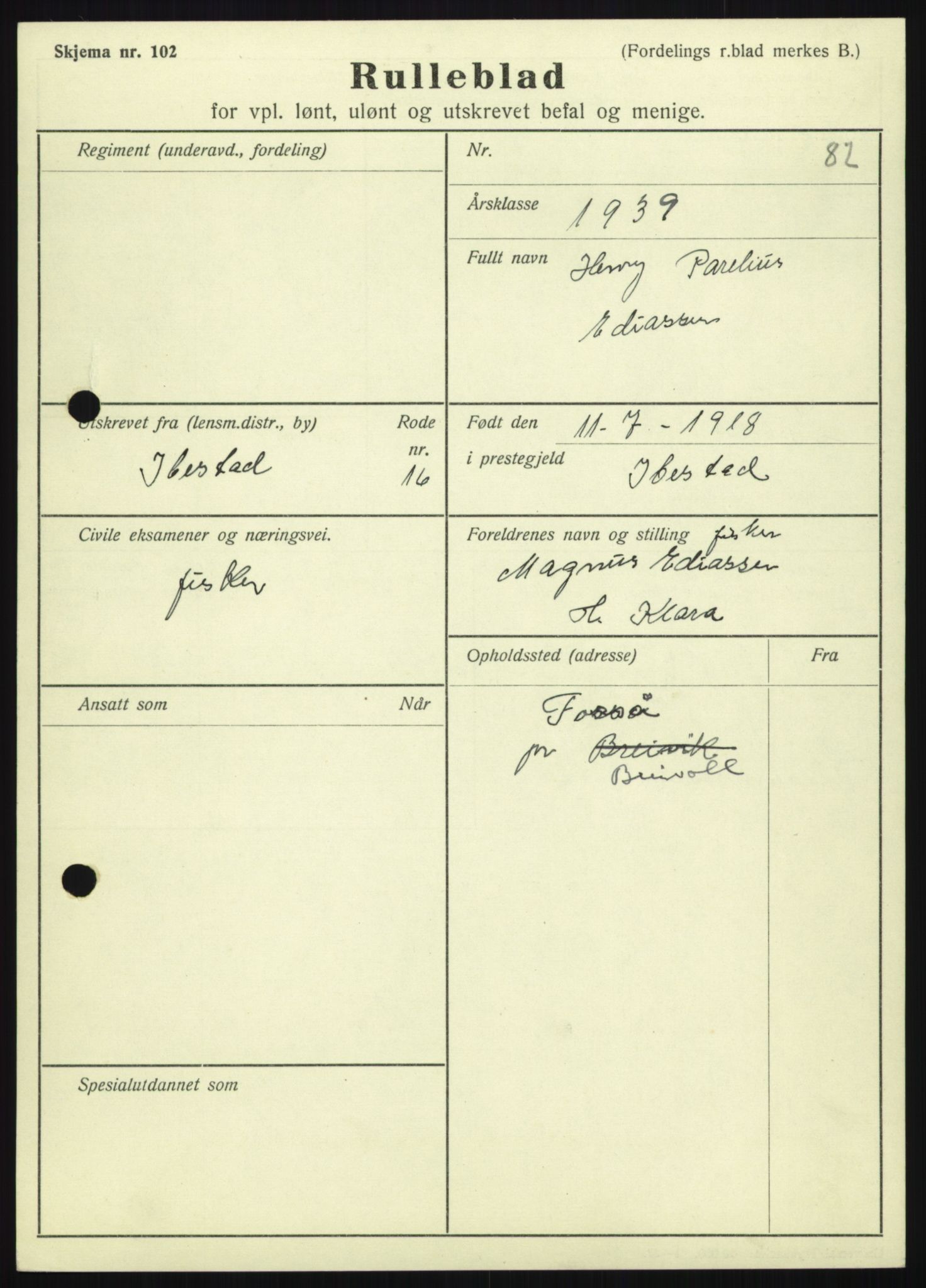 Forsvaret, Troms infanteriregiment nr. 16, AV/RA-RAFA-3146/P/Pa/L0023: Rulleblad for regimentets menige mannskaper, årsklasse 1939, 1939, s. 181