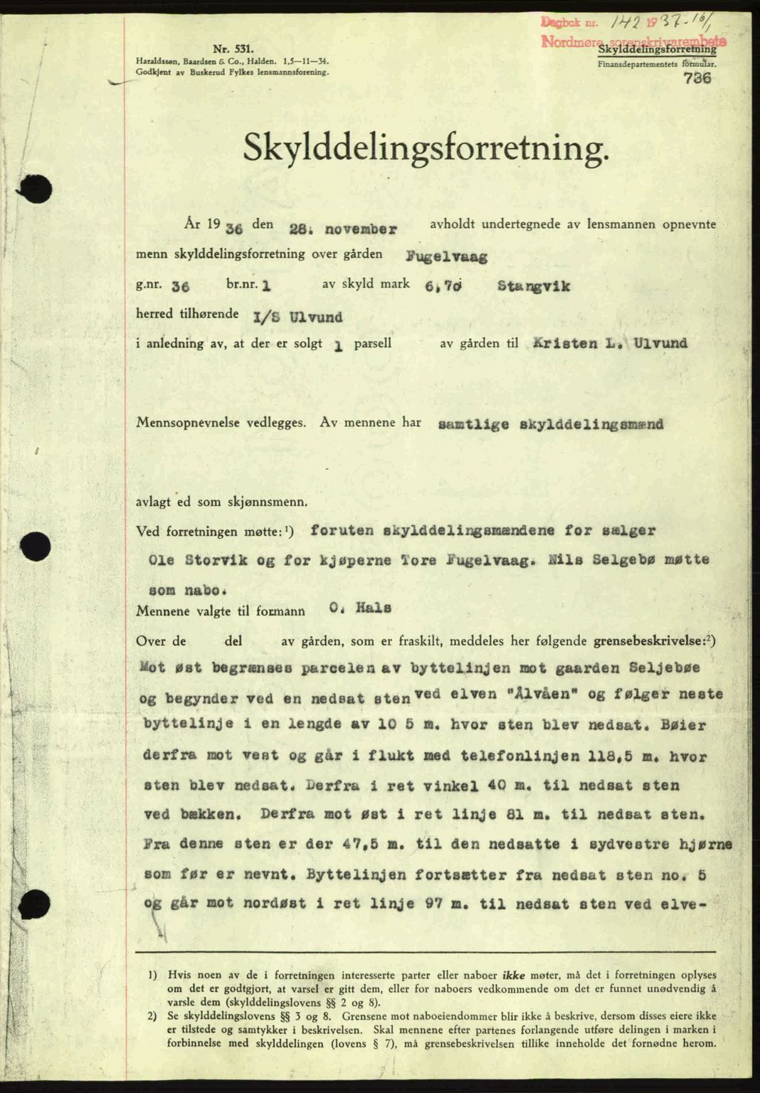 Nordmøre sorenskriveri, SAT/A-4132/1/2/2Ca: Pantebok nr. A80, 1936-1937, Dagboknr: 142/1937