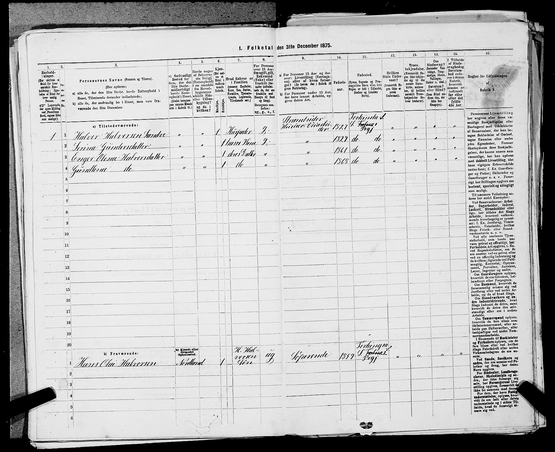 SAST, Folketelling 1875 for 1150L Skudenes prestegjeld, Falnes sokn, Åkra sokn og Ferkingstad sokn, 1875, s. 1217