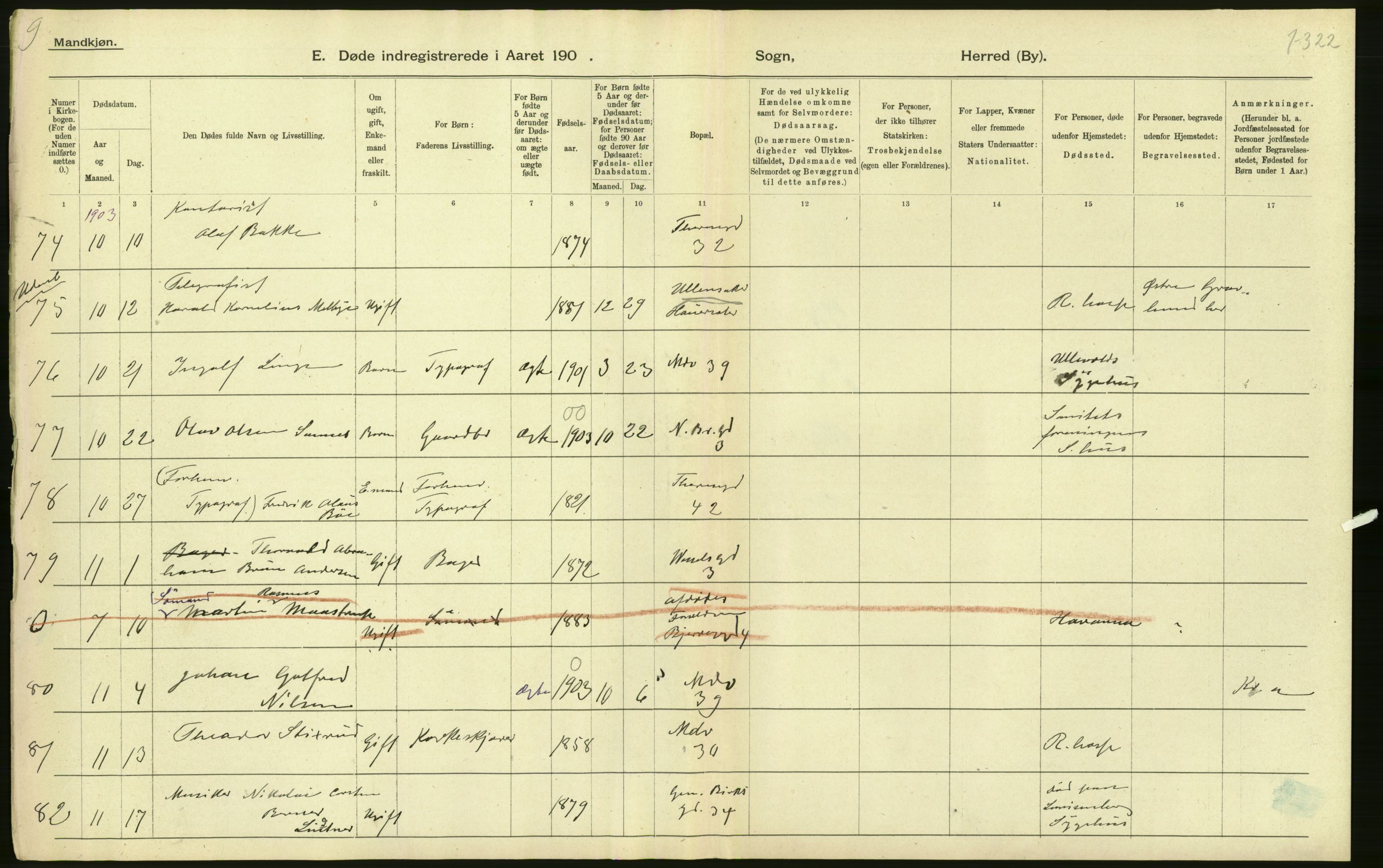 Statistisk sentralbyrå, Sosiodemografiske emner, Befolkning, AV/RA-S-2228/D/Df/Dfa/Dfaa/L0004: Kristiania: Gifte, døde, 1903, s. 50